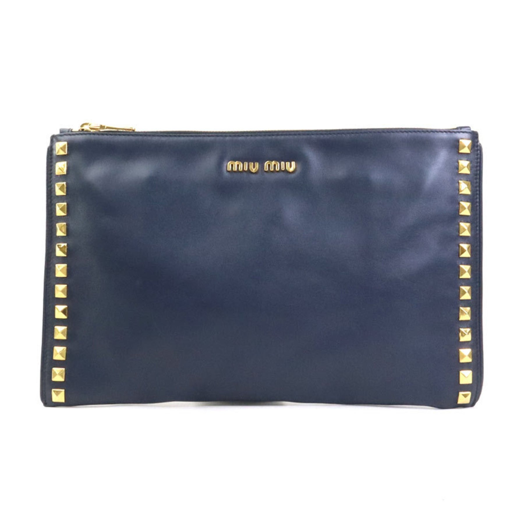 Miu Miu Miu Clutch Bag Leather Metal Gold