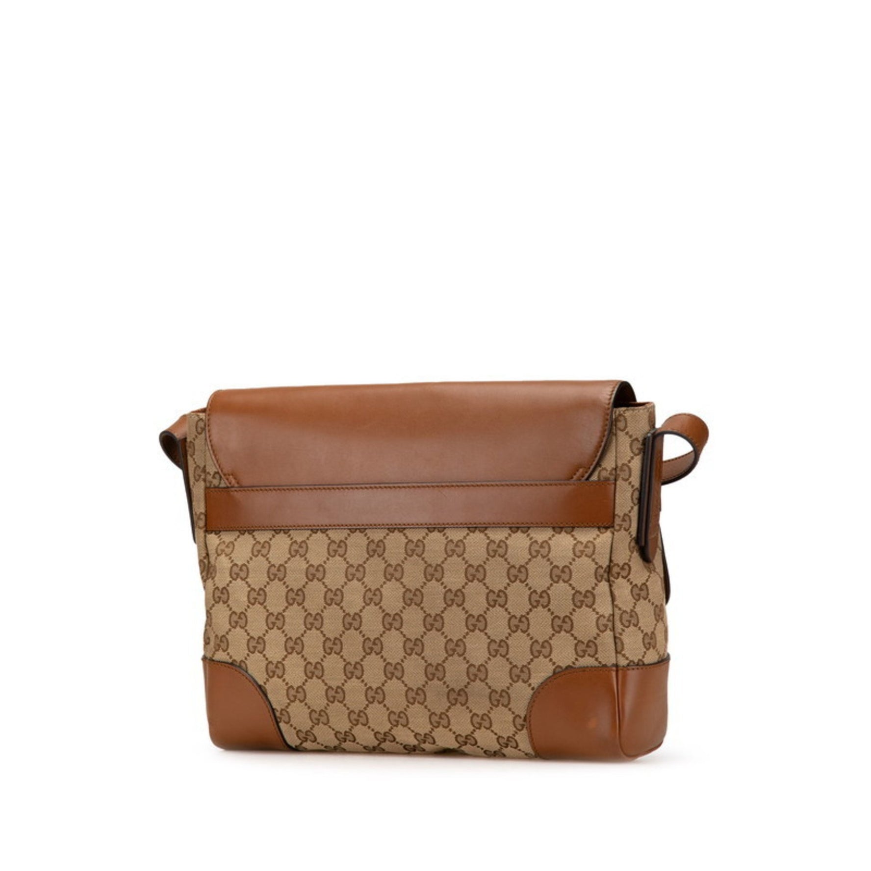 Gucci GG Canvas Shoulder Bag Beige Brown Leather