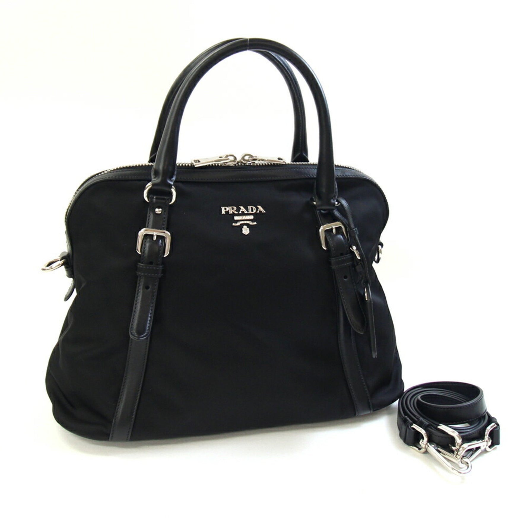 Prada Handbag Nylon and Leather Trapezoid Shoulder Bag