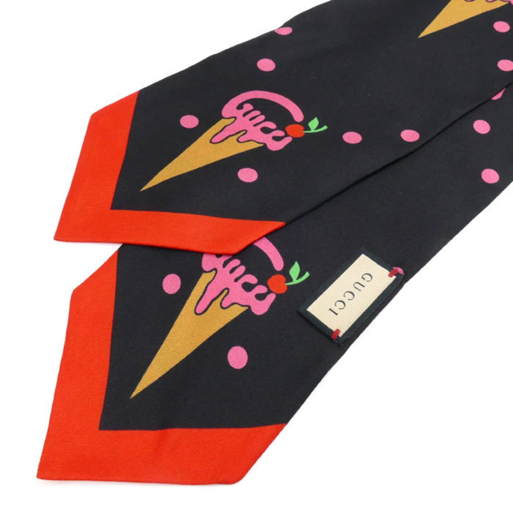 GUCCI Gucci Ice Cream Cherry Neck Bow Scarf Muffler Black Red Multicolor 3G001 Women's