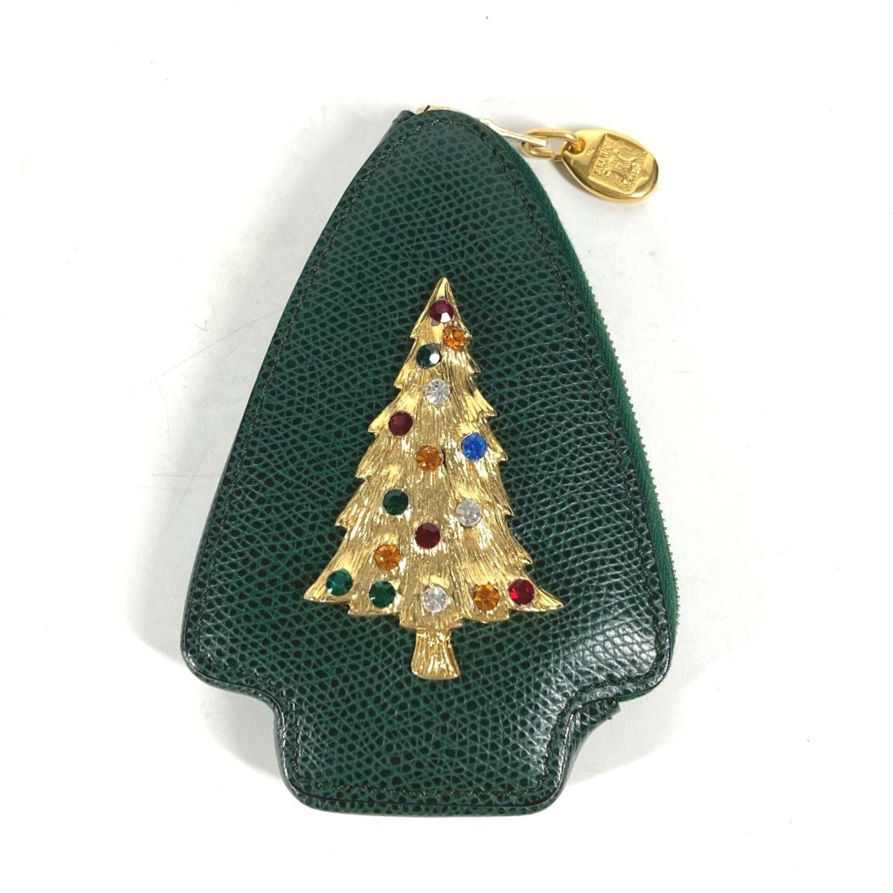 CELINE Rhinestone Tree Coin Purse Wallet Pouch Leather