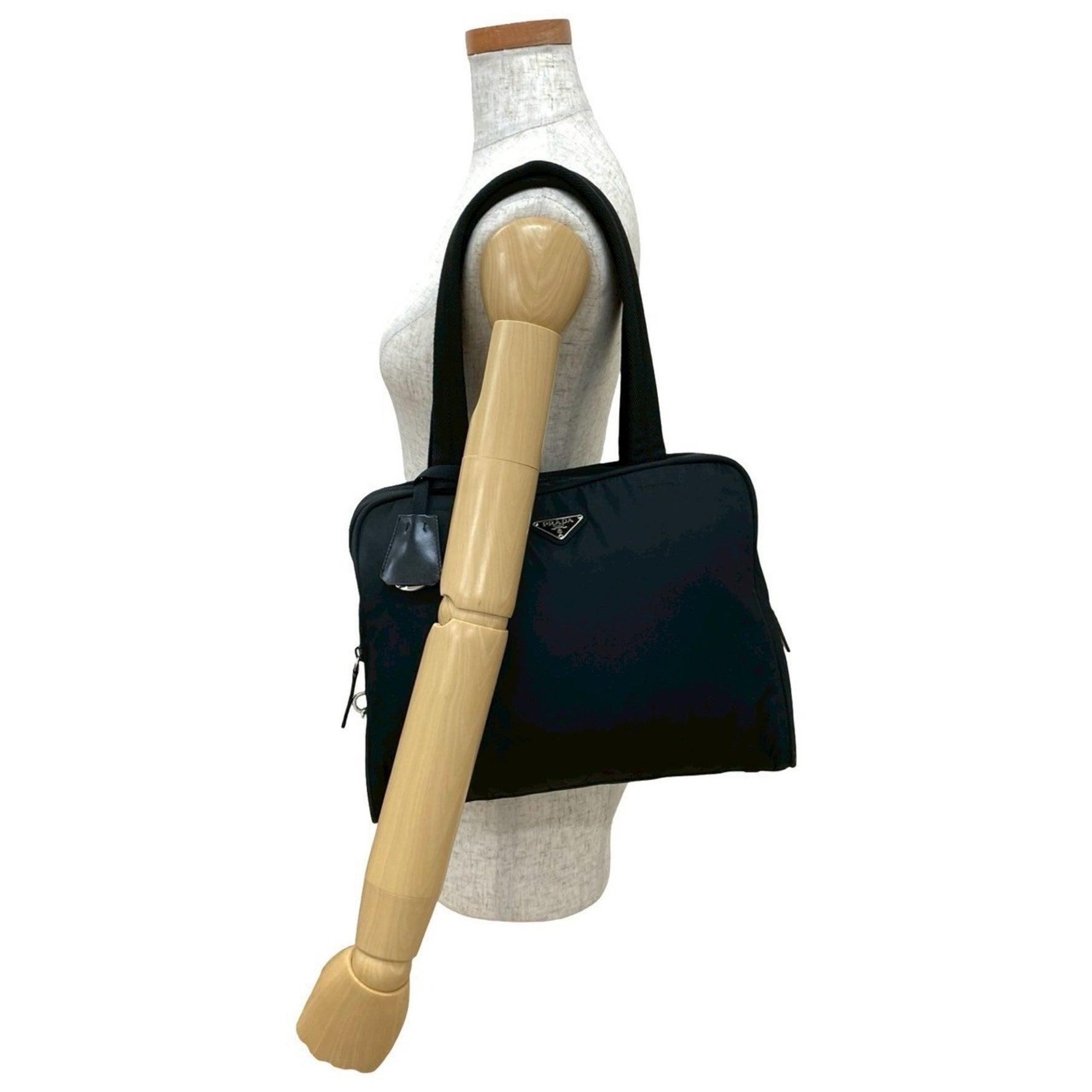 PRADA Triangle Logo Plate Hardware Tessuto Nylon Tote Bag Handbag Semi-Shoulder
