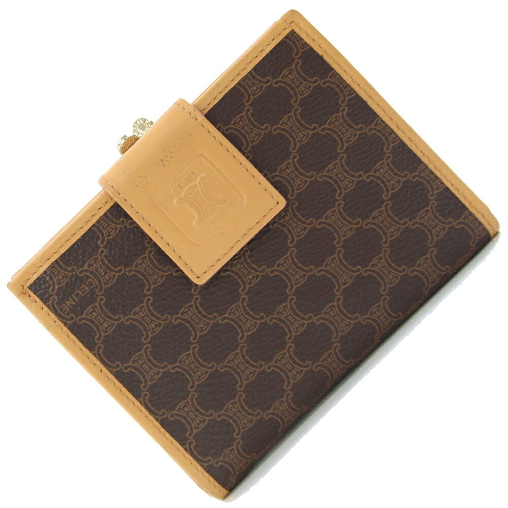 Celine bi-fold wallet, Macadam, dark brown, beige, PVC, leather, compact old