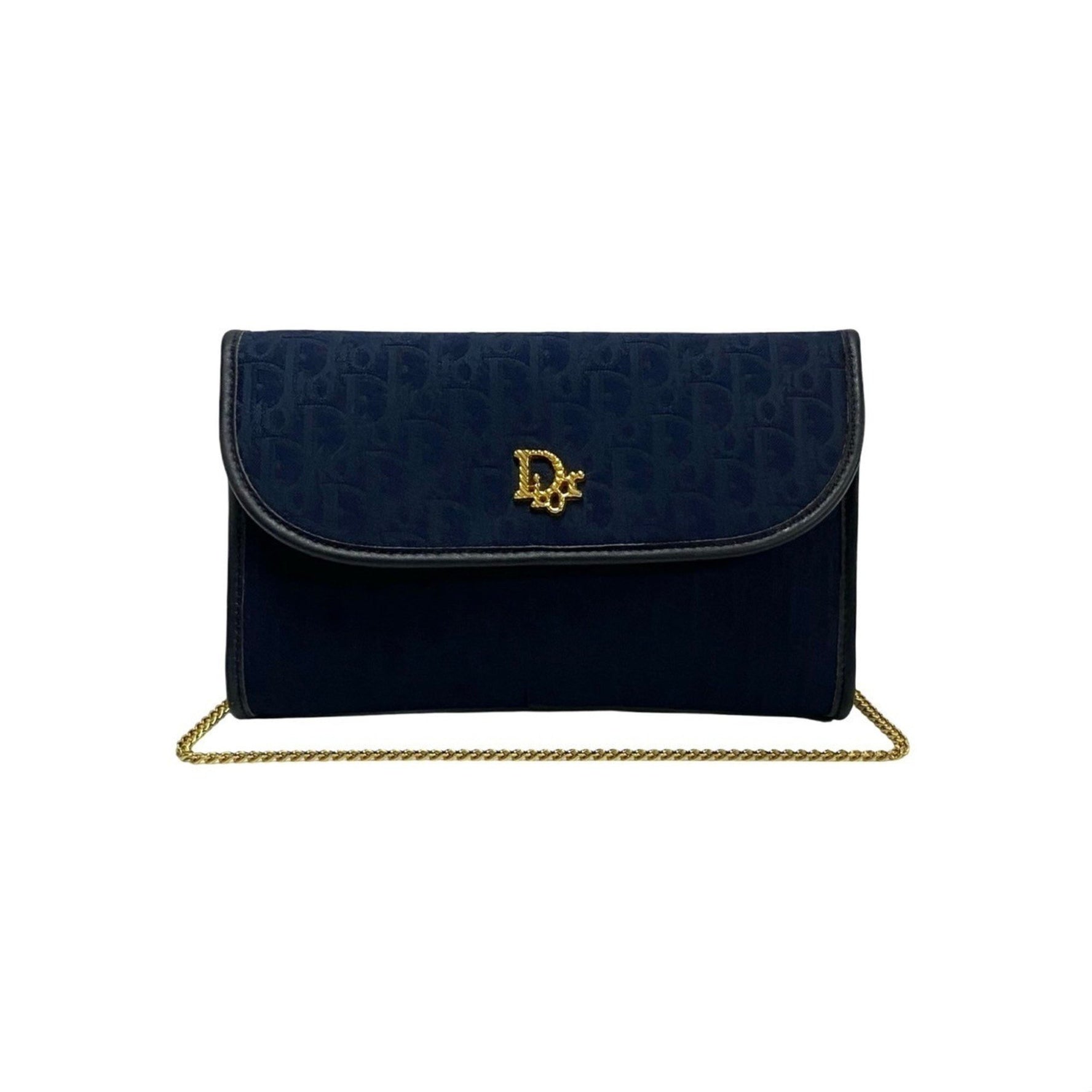 Christian Dior logo hardware, Trotter pattern, genuine leather, canvas, chain, mini shoulder bag, blue