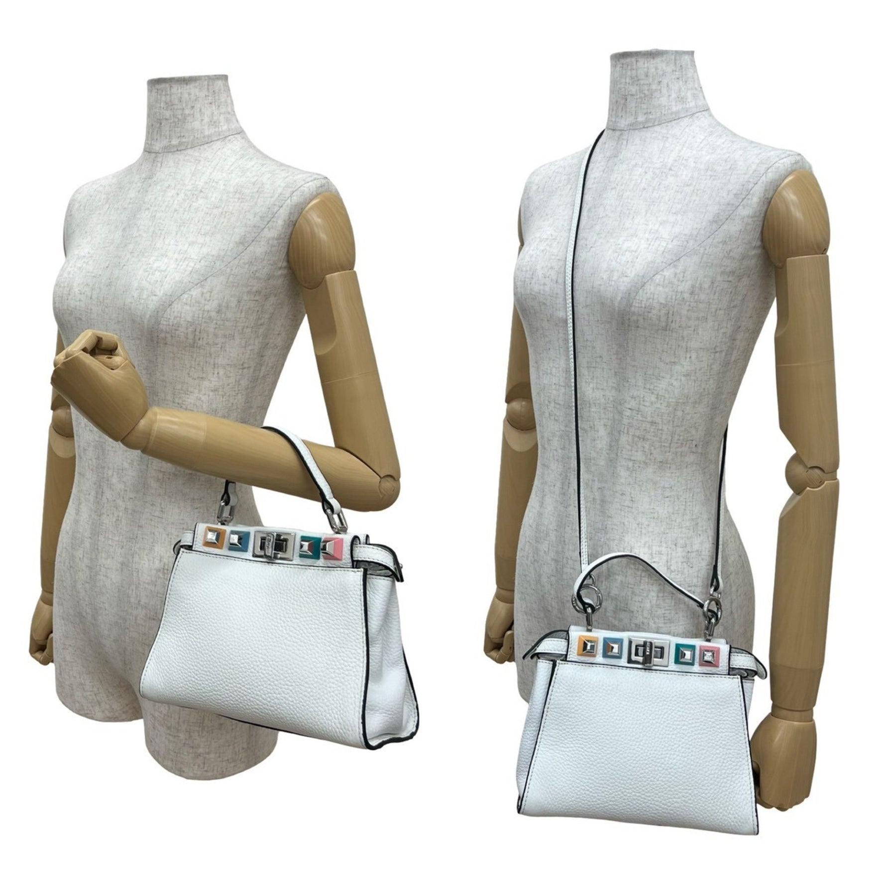 FENDI Peekaboo Mini Leather Handbag/Shoulder Bag White/Multicolor