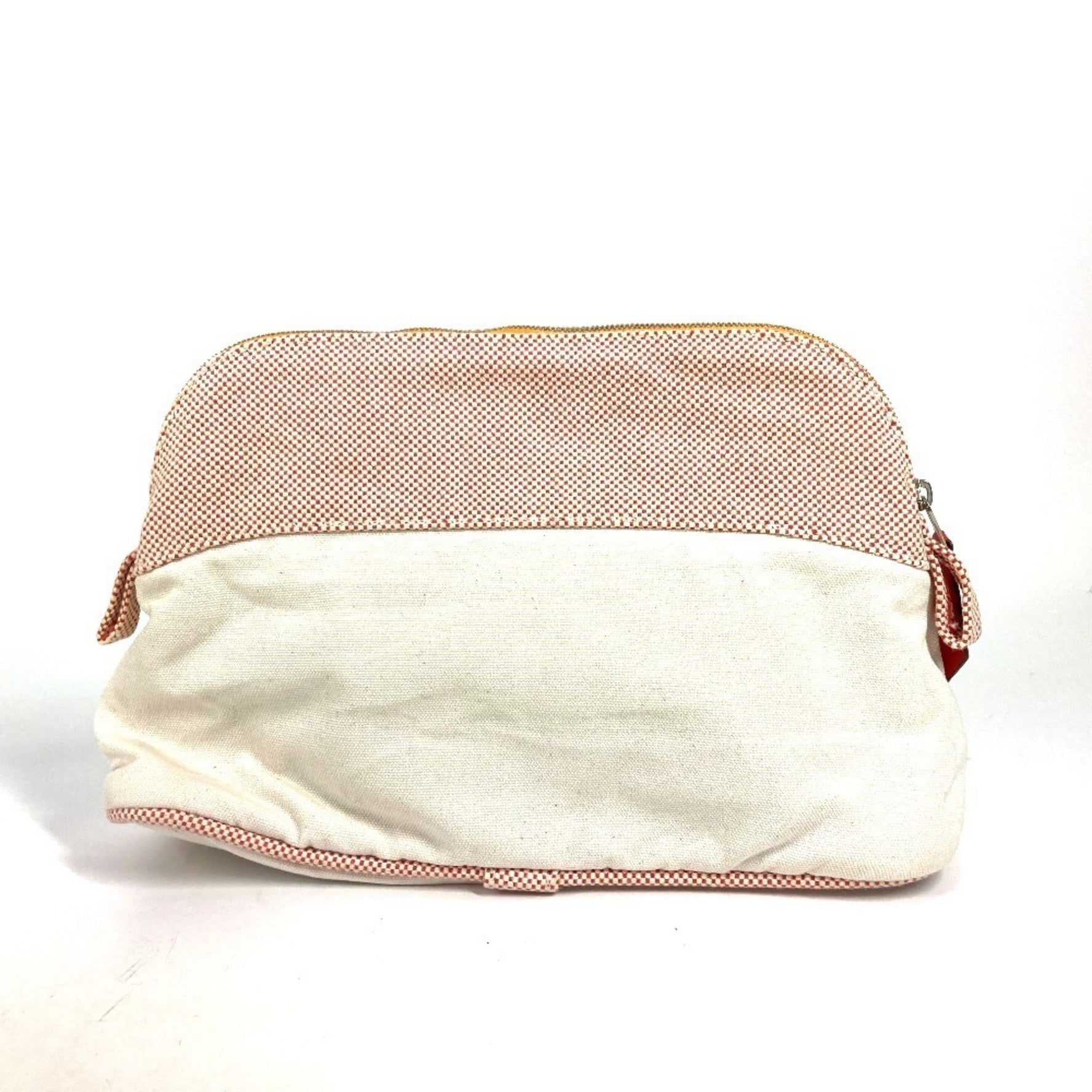 HERMES Logo Horse Cheval Makeup Pouch Cosmetic Canvas White