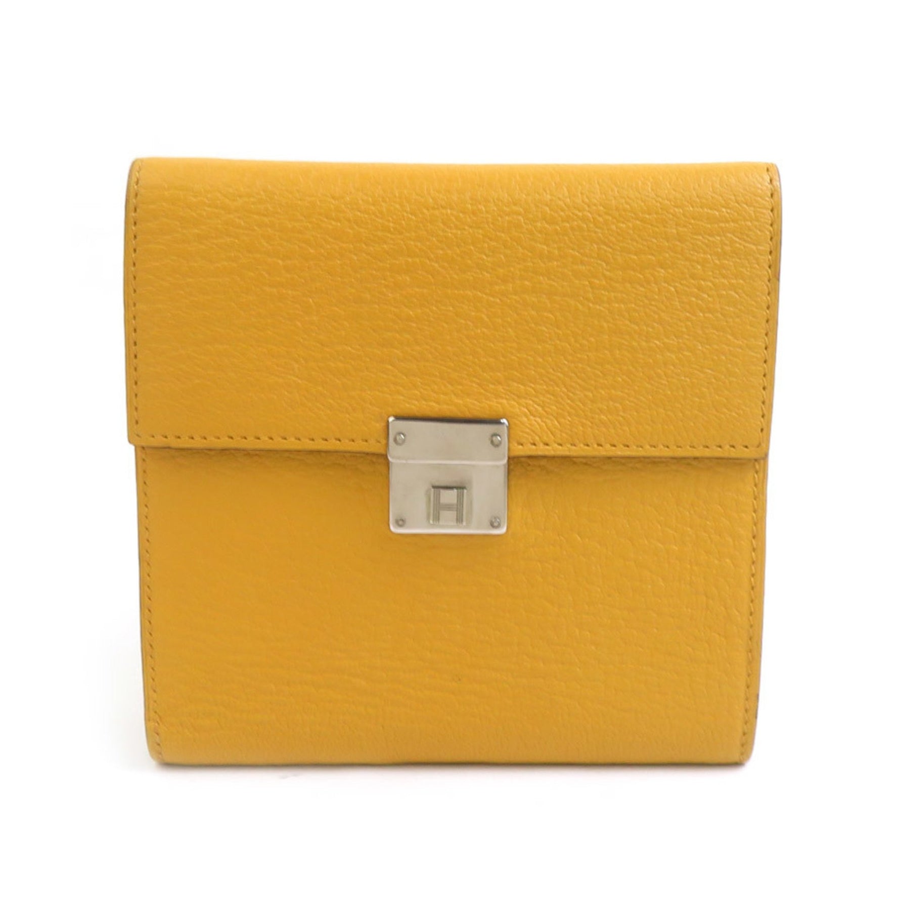Hermes Hermès Click 12 Chevre Bifold Wallet, Estimated Jaune Ampoule, Silver, Men's/Women's