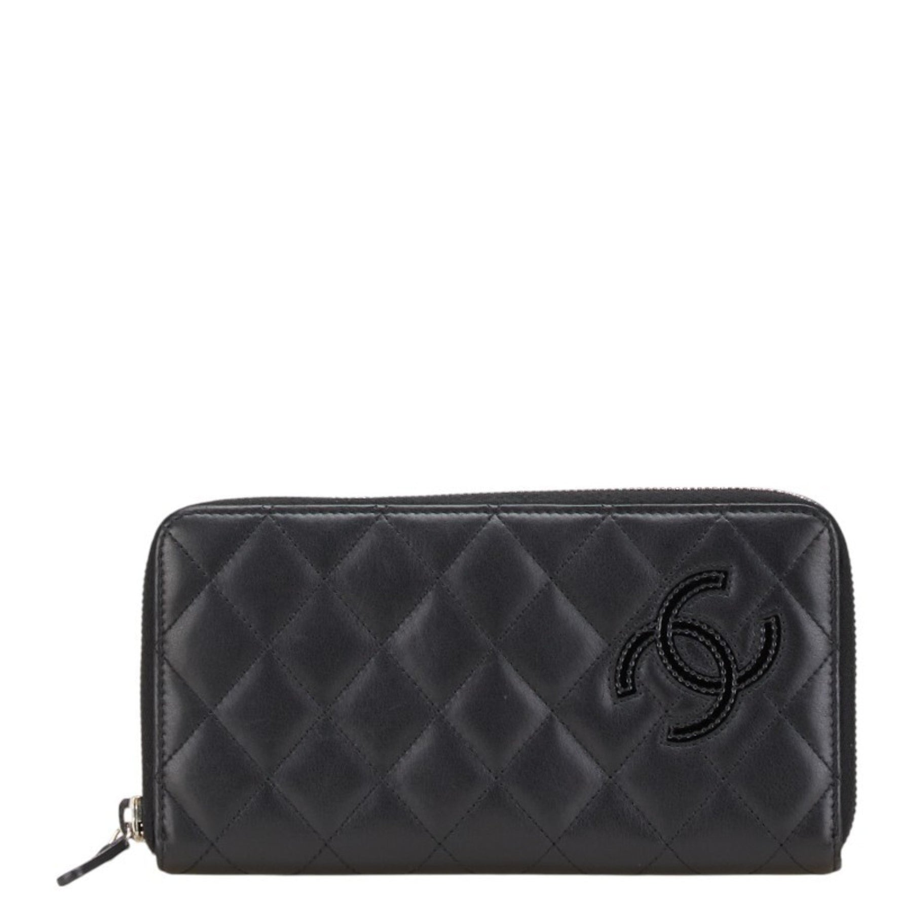 CHANEL Simply CC Coco Mark Long Wallet, Round Zipper, Lambskin, Enamel