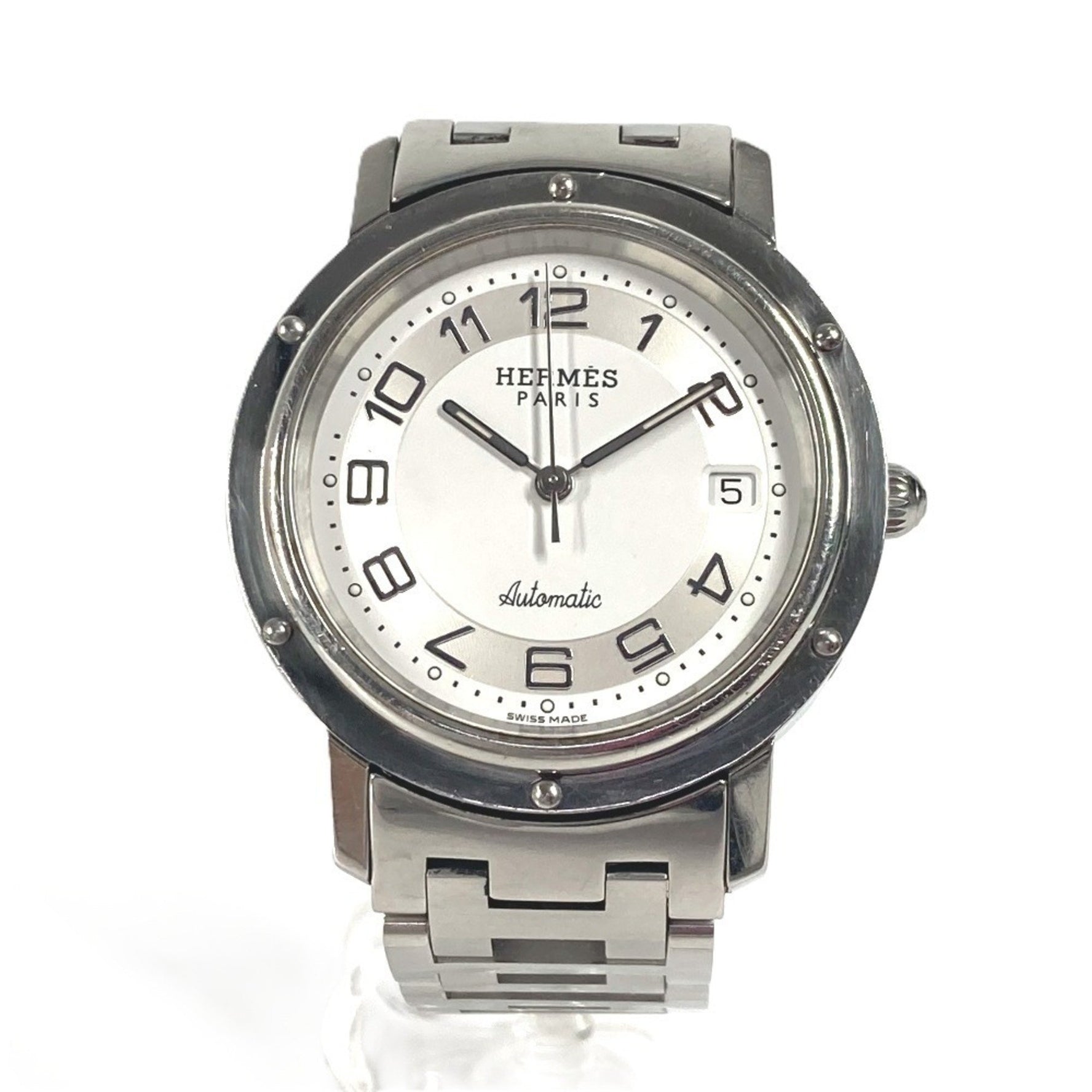 HERMES Clipper Date Watch Stainless Steel Silver