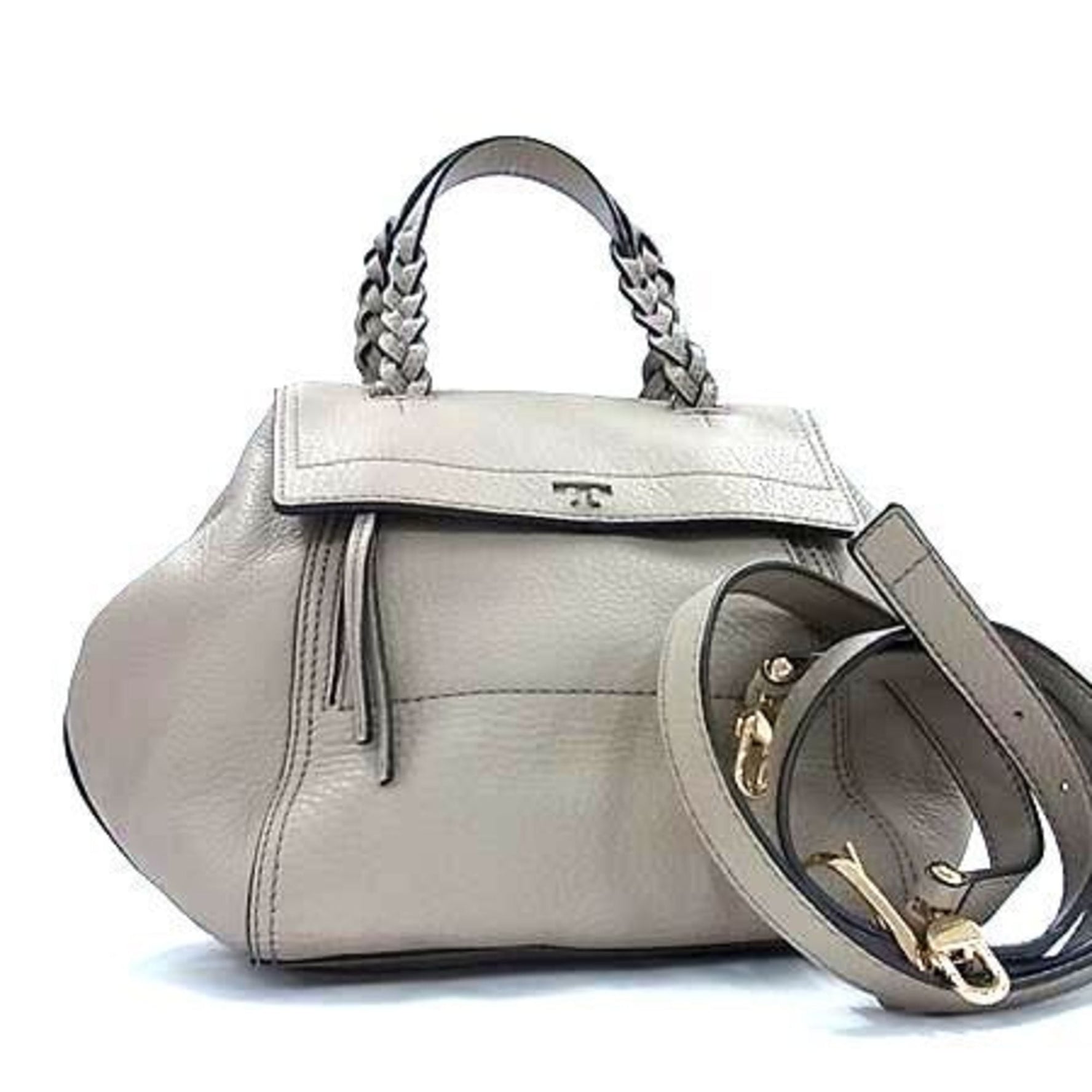 TORY BURCH Half Moon Handbag in Greige Leather