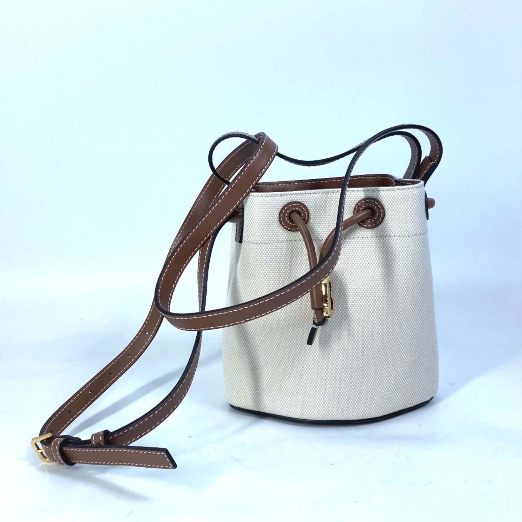 BURBERRY Shoulder Bag TB Bucket Tote Canvas/Leather Ivory