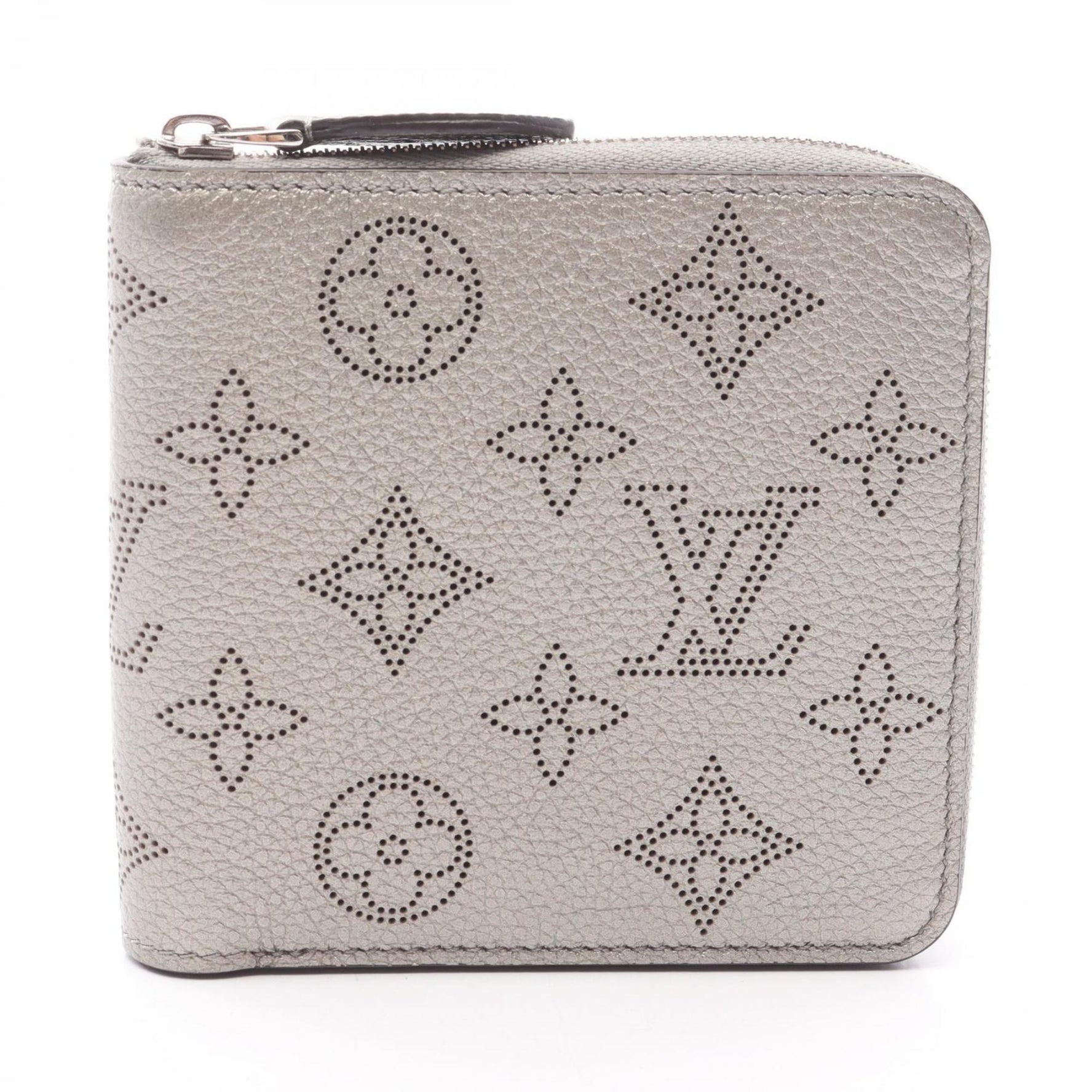 Louis Vuitton Zippy Compact Wallet, Metallic Gray, Round Leather Mahina