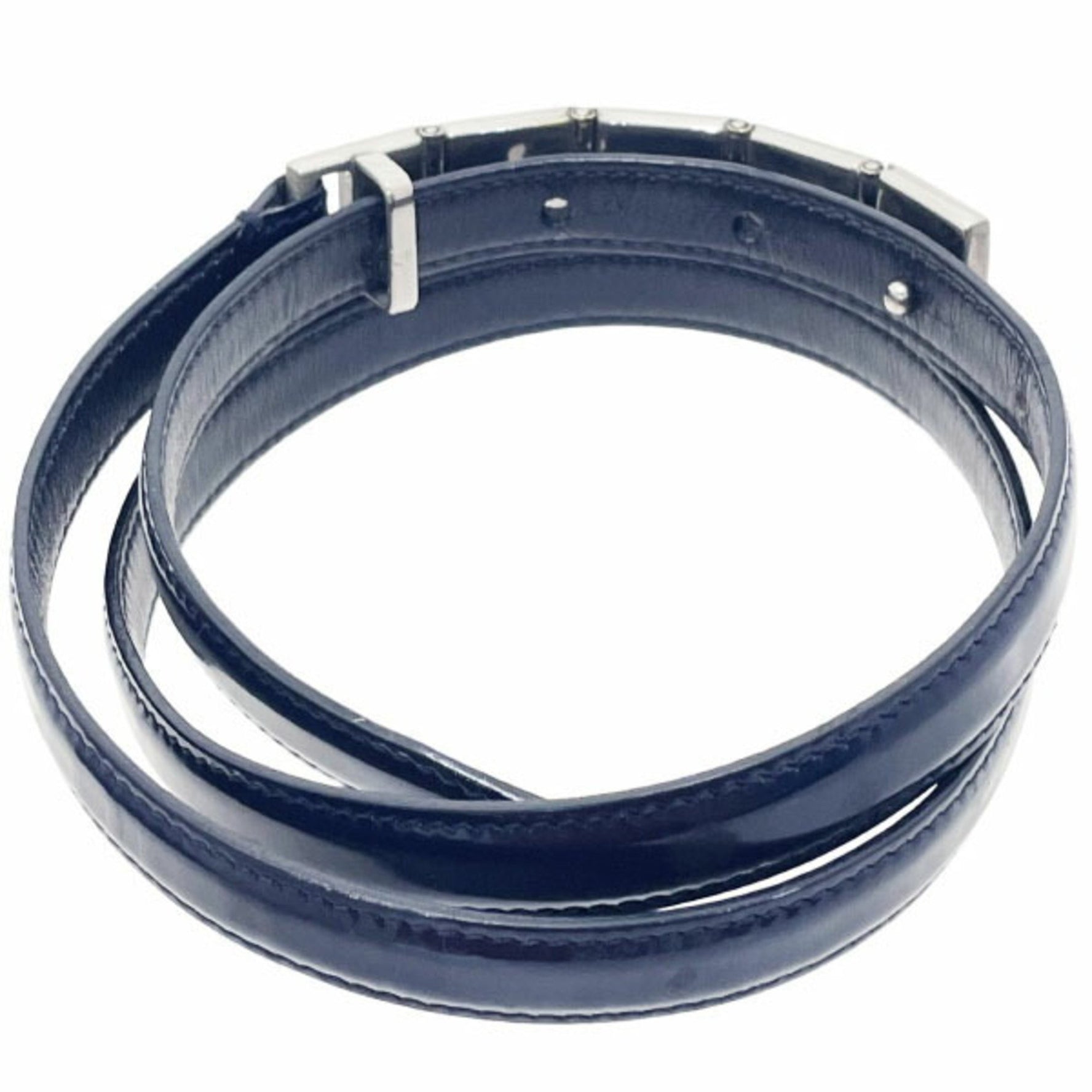 Gucci Belt Leather Navy Blue Size 037 1192 Narrow Thin