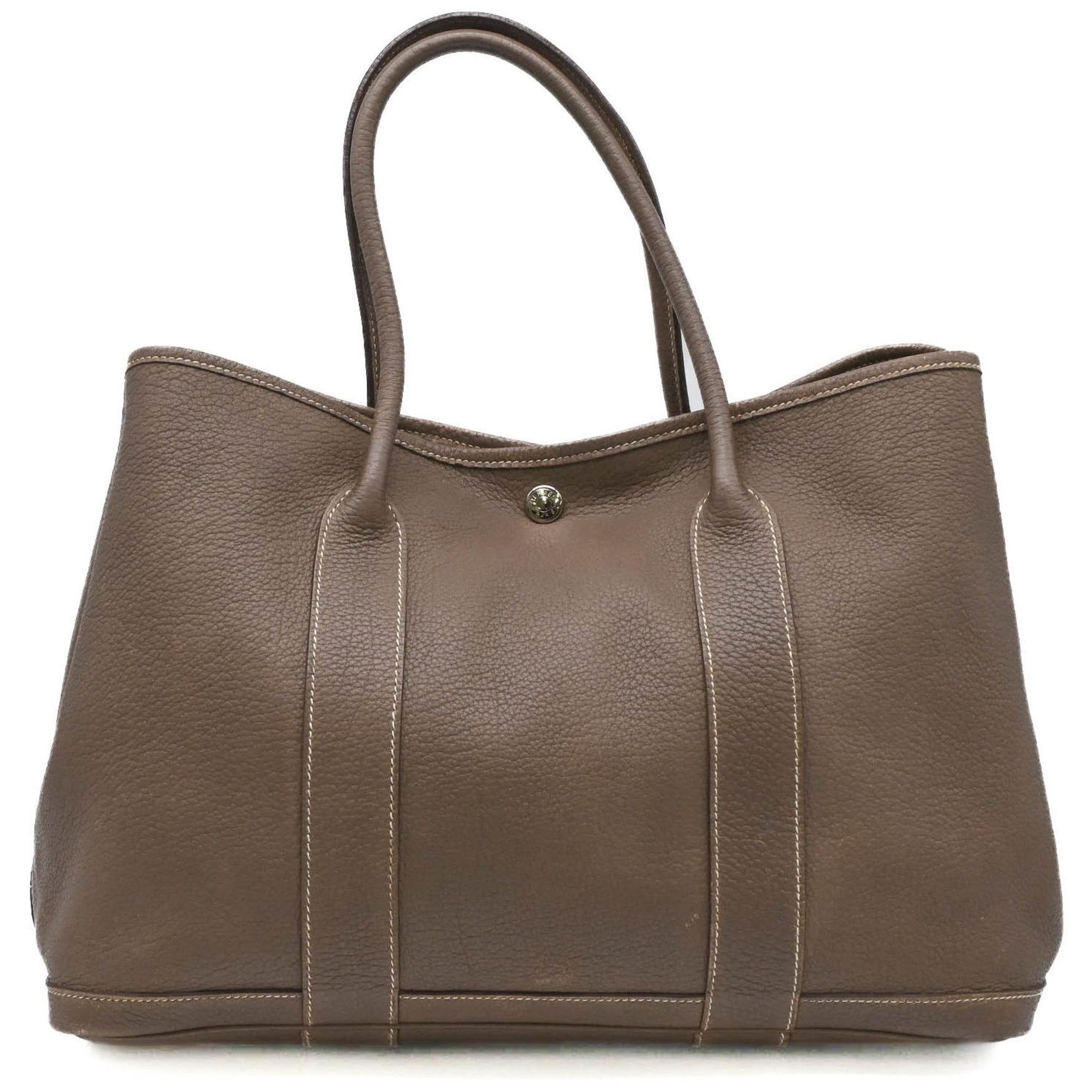 HERMES Garden PM Handbag Tote Bag Leather Negonda Etoupe #□K