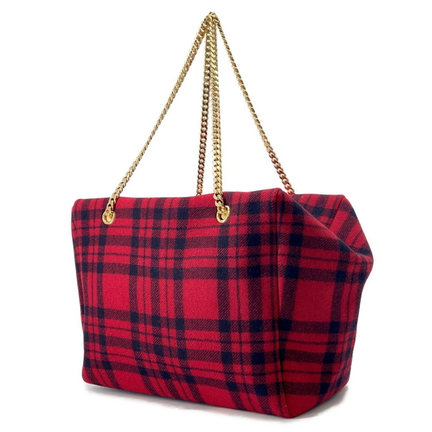 Celine Triomphe Large Pliage Chain Tote Bag in Checked Wool