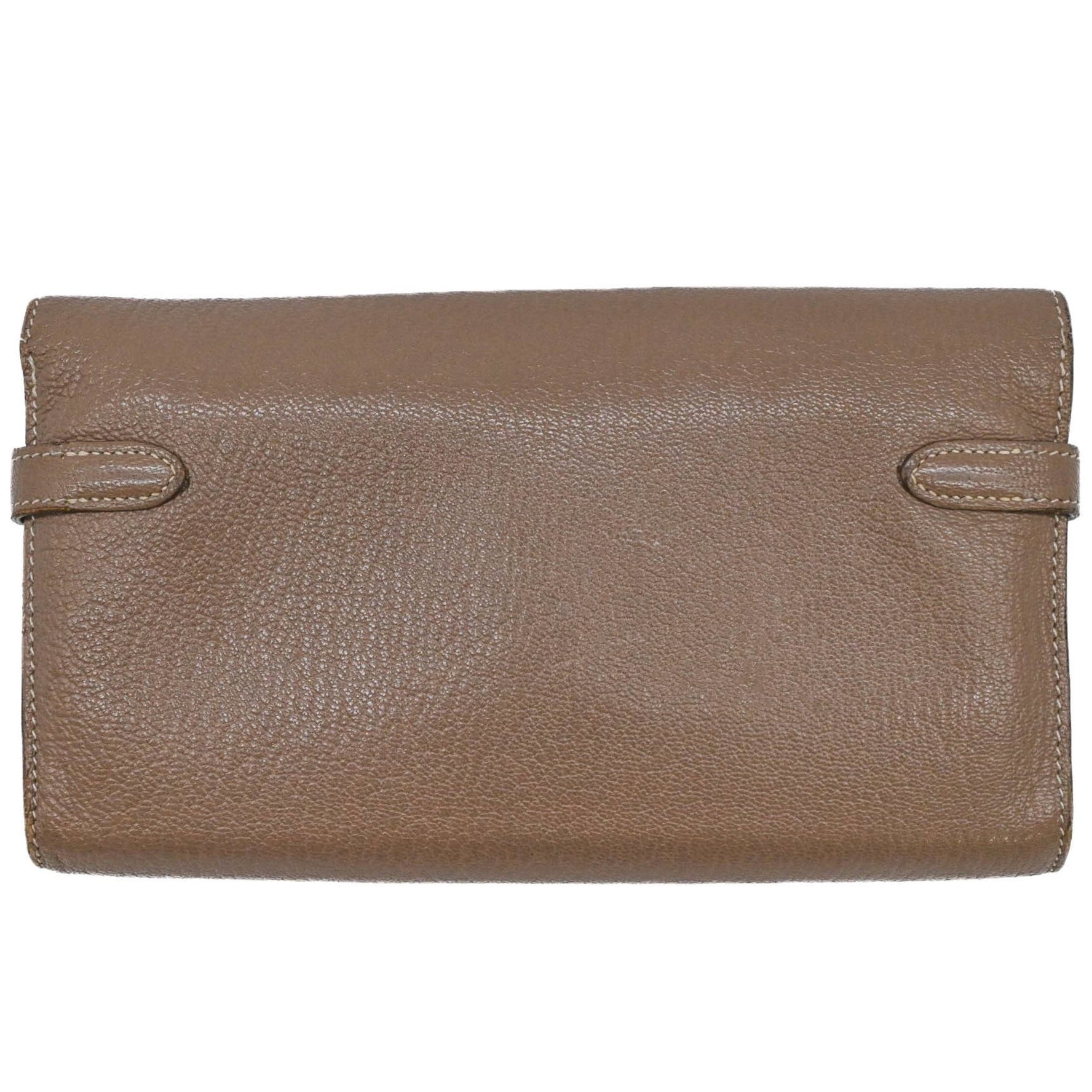 HERMES Kelly Wallet Long Chevre Leather Etoupe Greige #□U