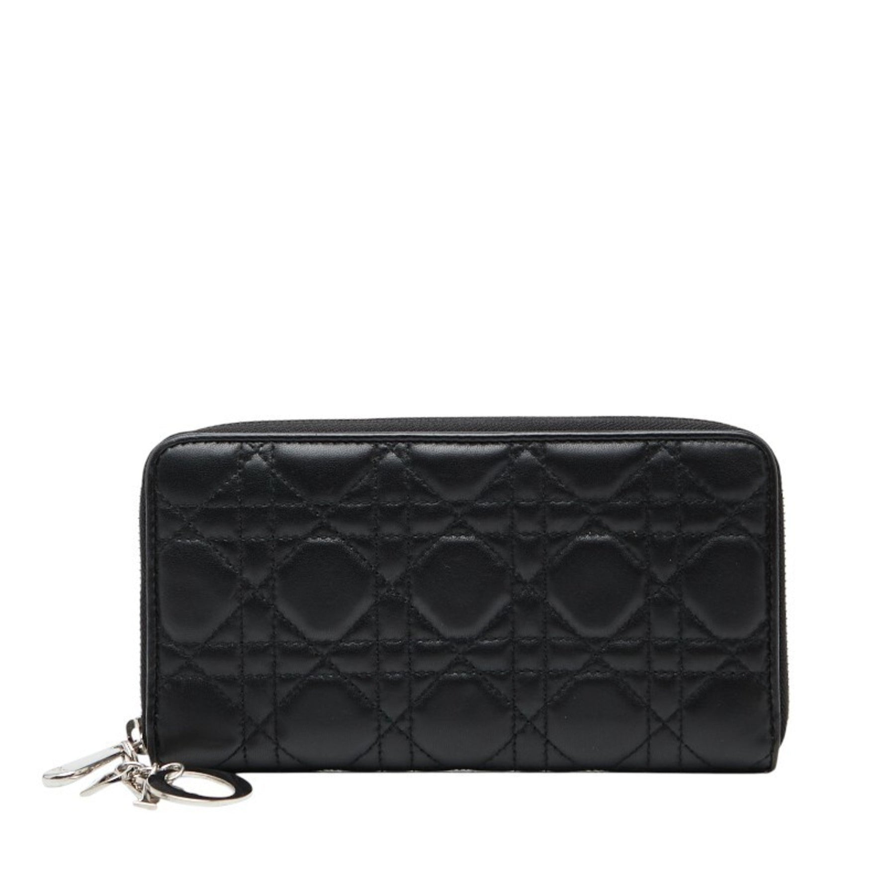 Christian Dior Dior Lady Cannage Round Zip Long Wallet Leather