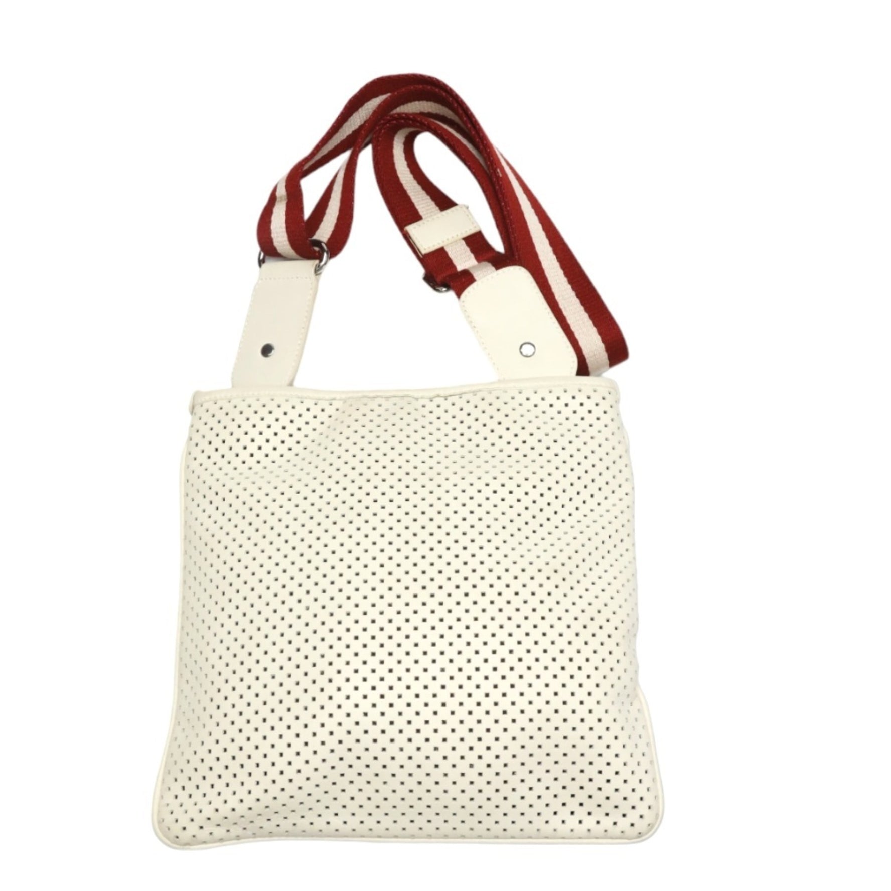BALLY Punching Leather Crossbody Shoulder Belt White Bag
