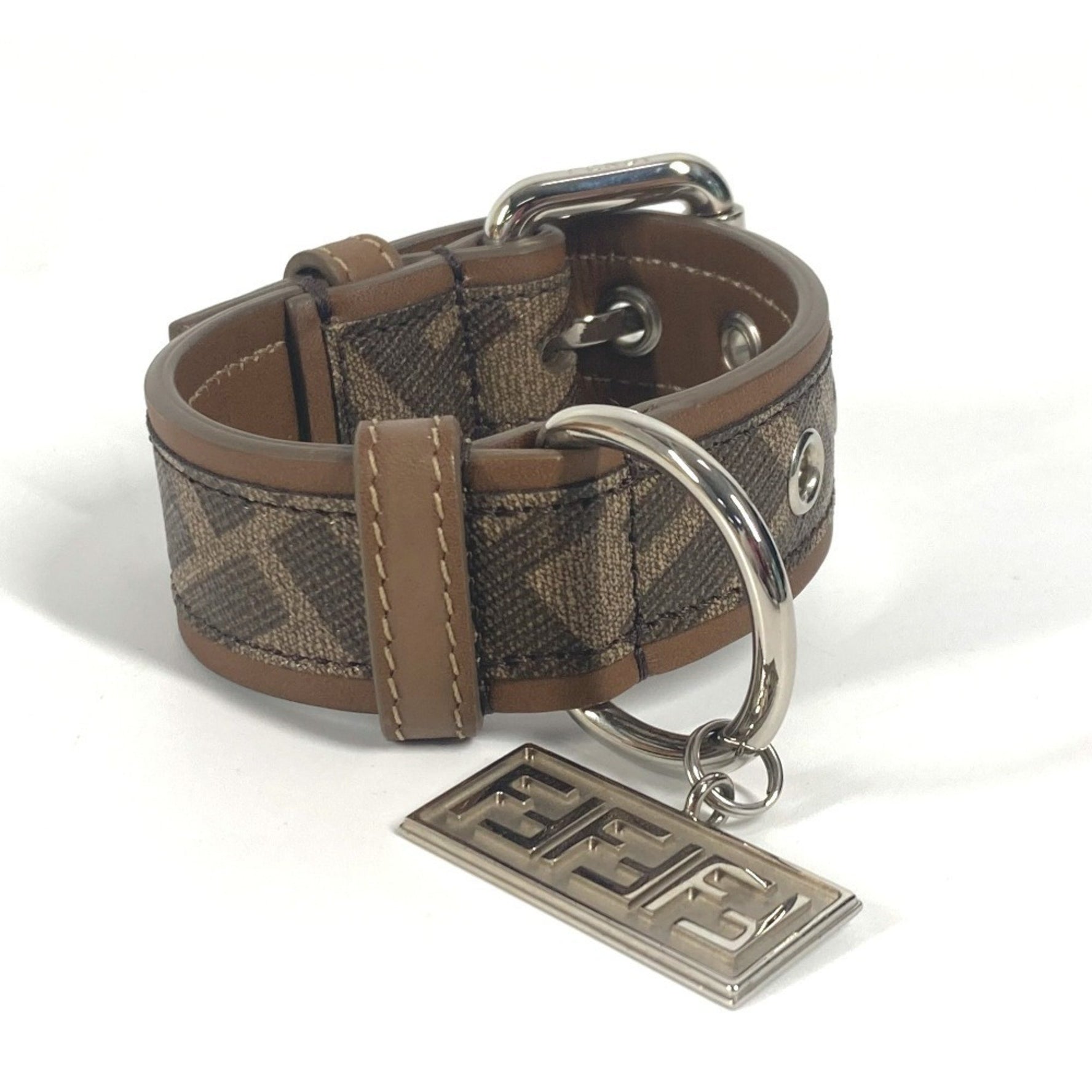 FENDI Zucca Dog Collar Pet Cat Leather Men Women Brown