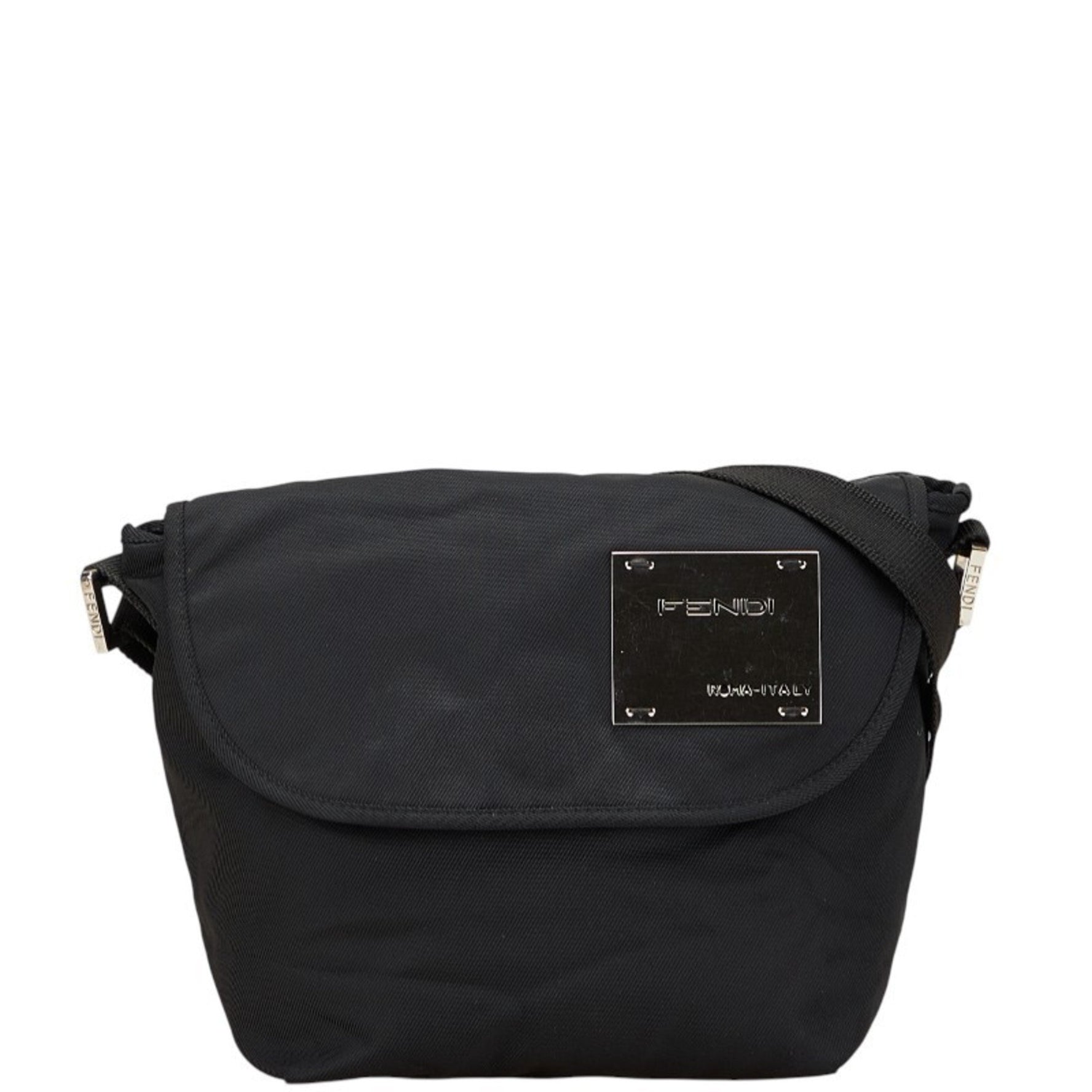 Fendi logo plate shoulder bag in and silver nylon .