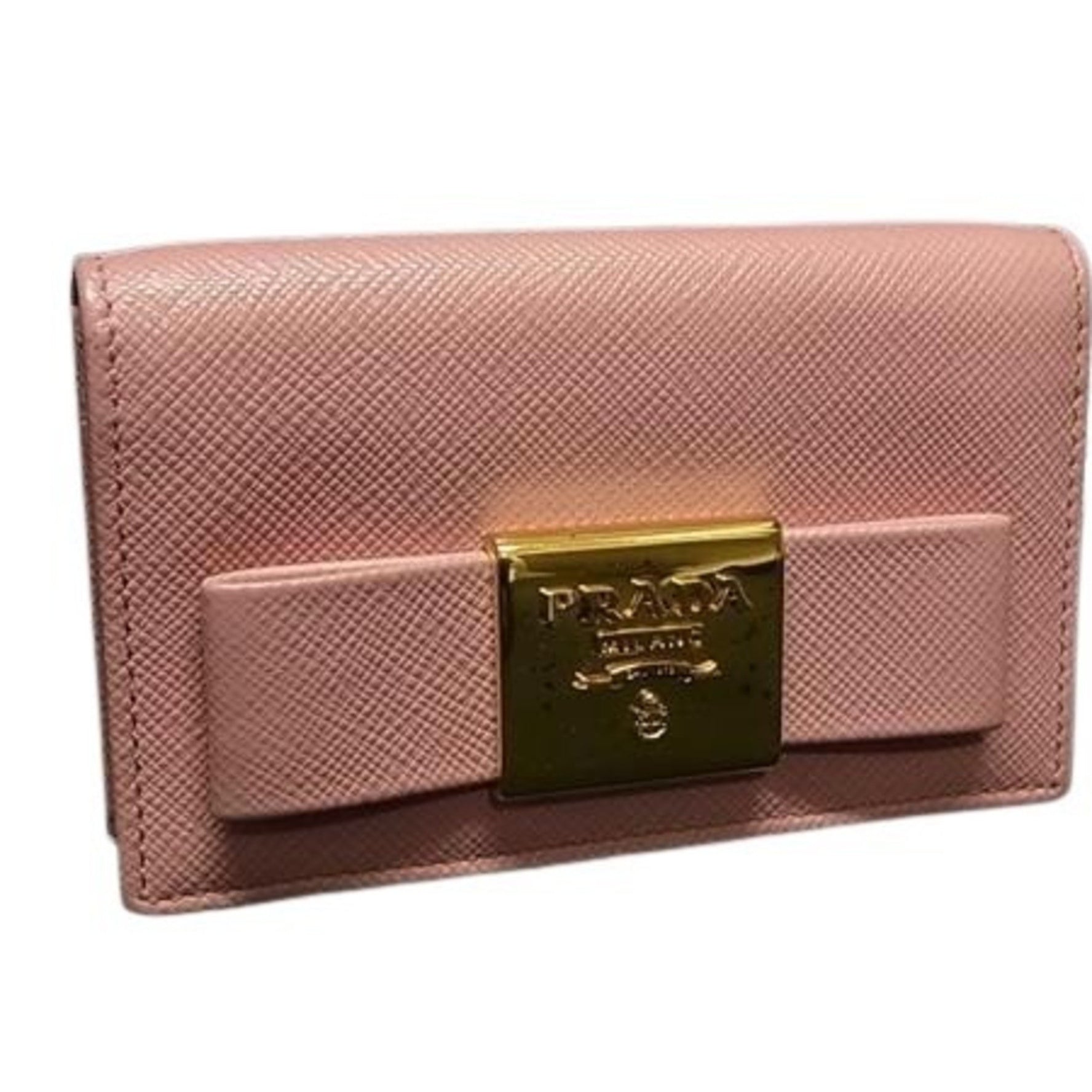 PRADA Business Card Holder/Card Case PETALO Saffiano Leather with Ribbon
