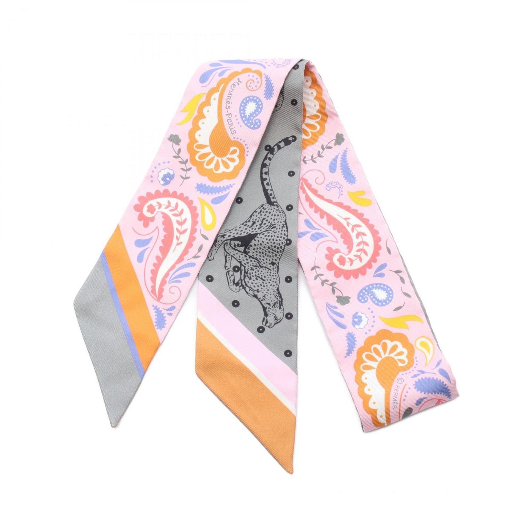 Hermes Hermès Guepards Bandana Twilly Silk Scarf in Multicolored Pink
