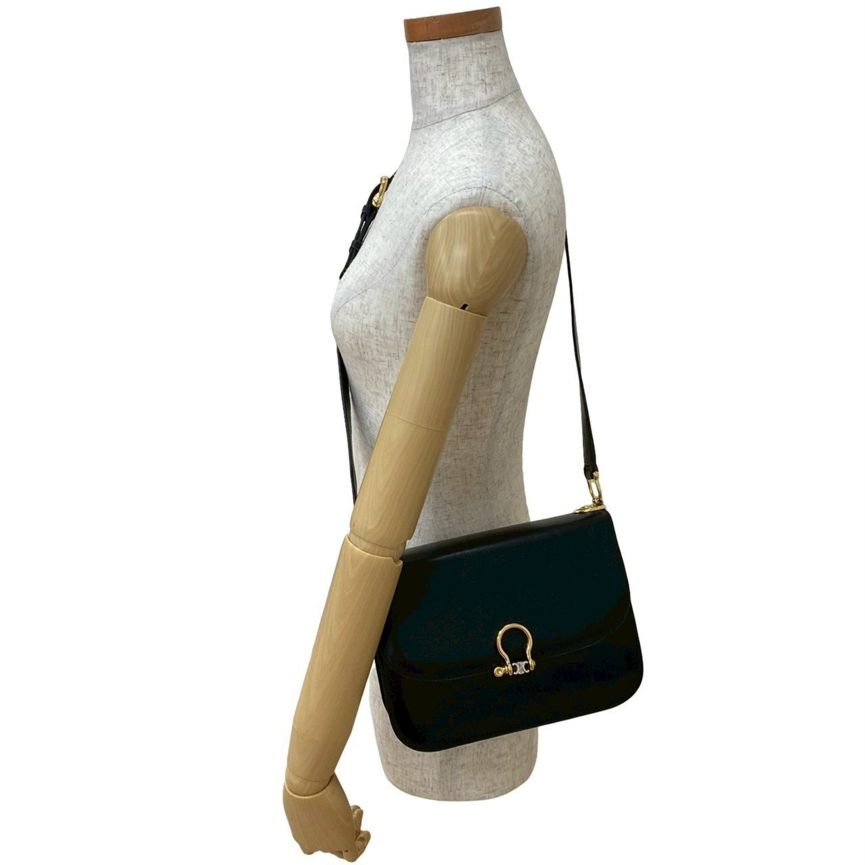 CELINE Triomphe Logo Hardware Calfskin Leather Shoulder Bag Pochette