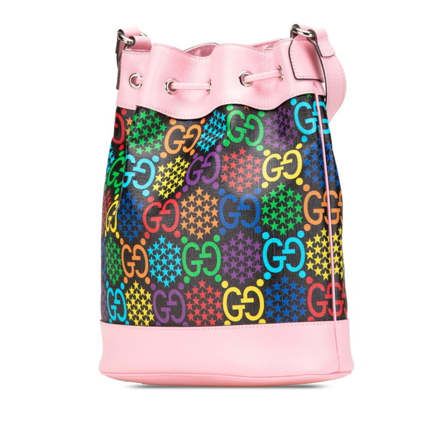 Gucci GG Psychedelic Crossbody Shoulder Bag in Black, Multicolor, Pink, PVC, and Leather.