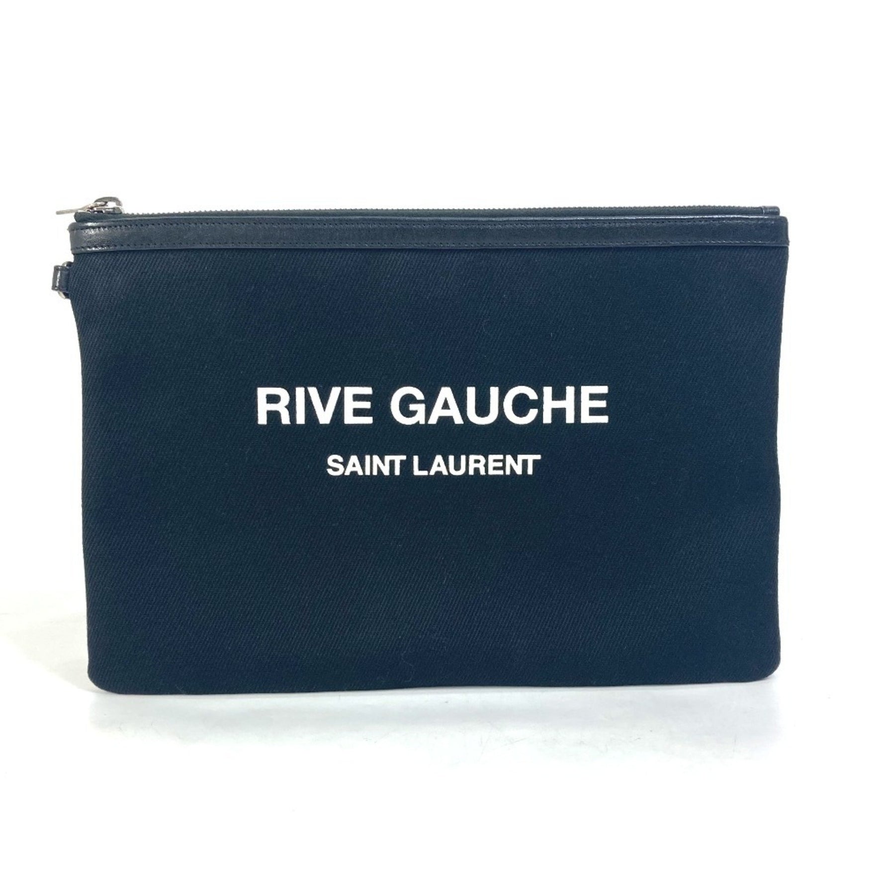 SAINT LAURENT Saint Laurent Paris RIVE GAUCHE Pouch Bicolor Clutch Bag Canvas Leather Men's Black