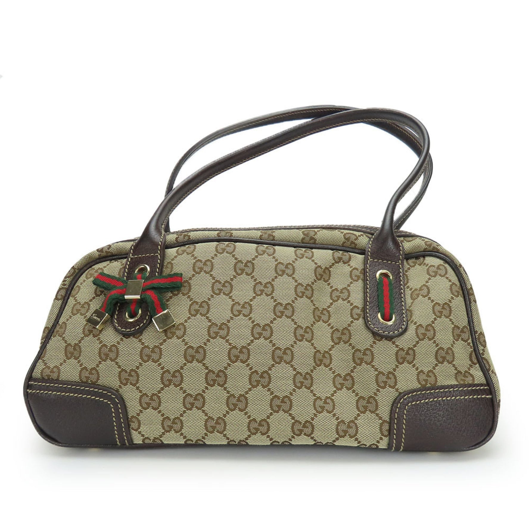 Gucci Boston Bag Shelley Prince GG Canvas Leather Beige Dark Brown Women's GUCCI