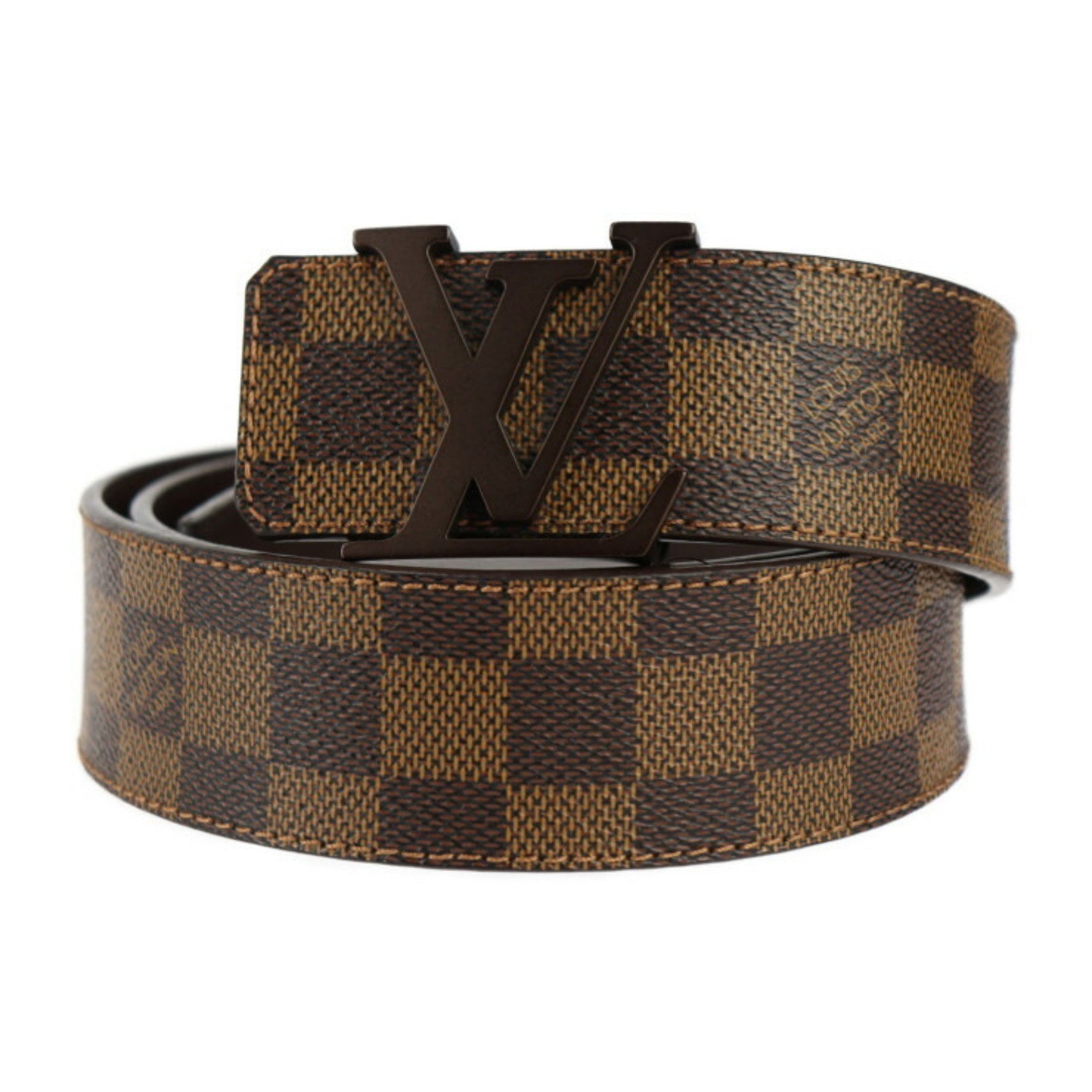 LOUIS VUITTON Louis Vuitton Santur LV Initial Damier Belt M9807 Size 100 40 Leather Ebene Brown