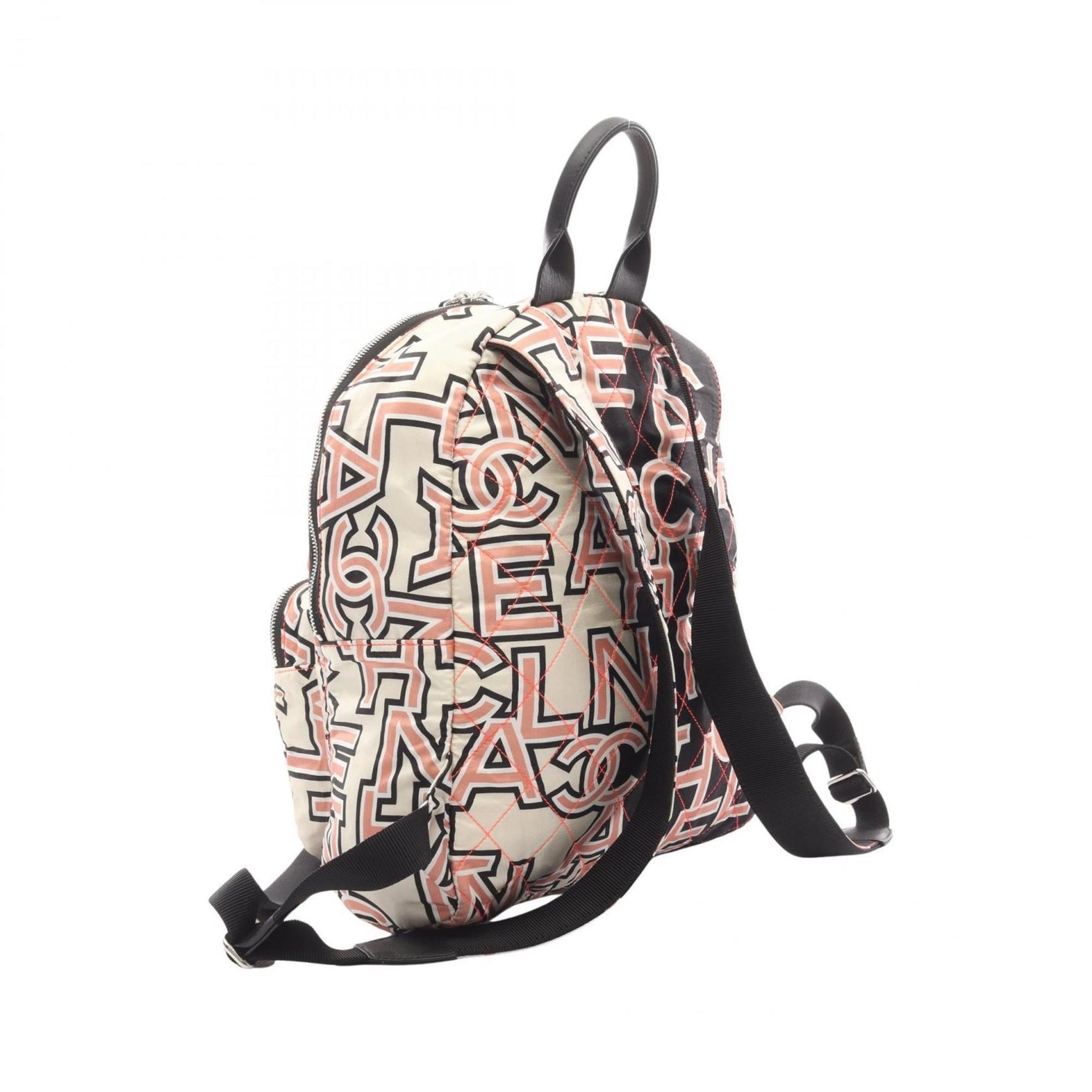 CHANEL Matelasse Neon Backpack, Canvas, Black, Ivory, Pink