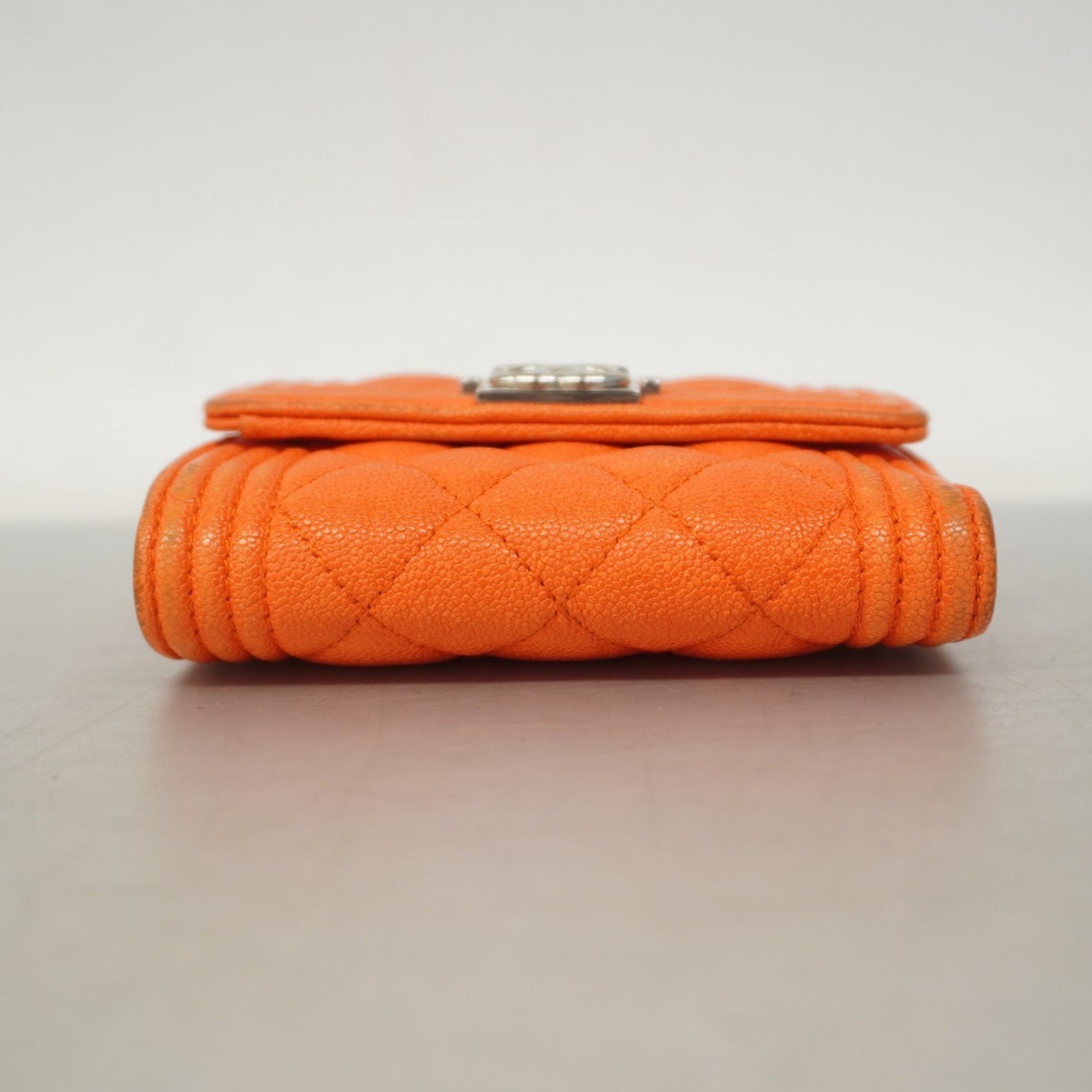 Chanel Boy Tri-fold Wallet in Orange Caviar Skin for Women