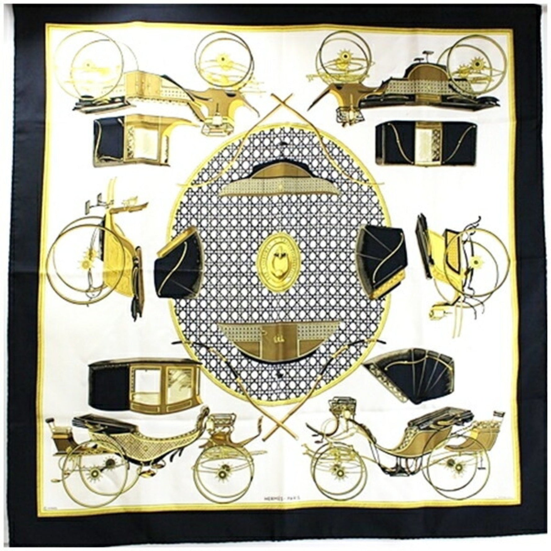Hermes scarf muffler Carre 90 LES VOITURES A TRANSFORMATION folding covered carriage