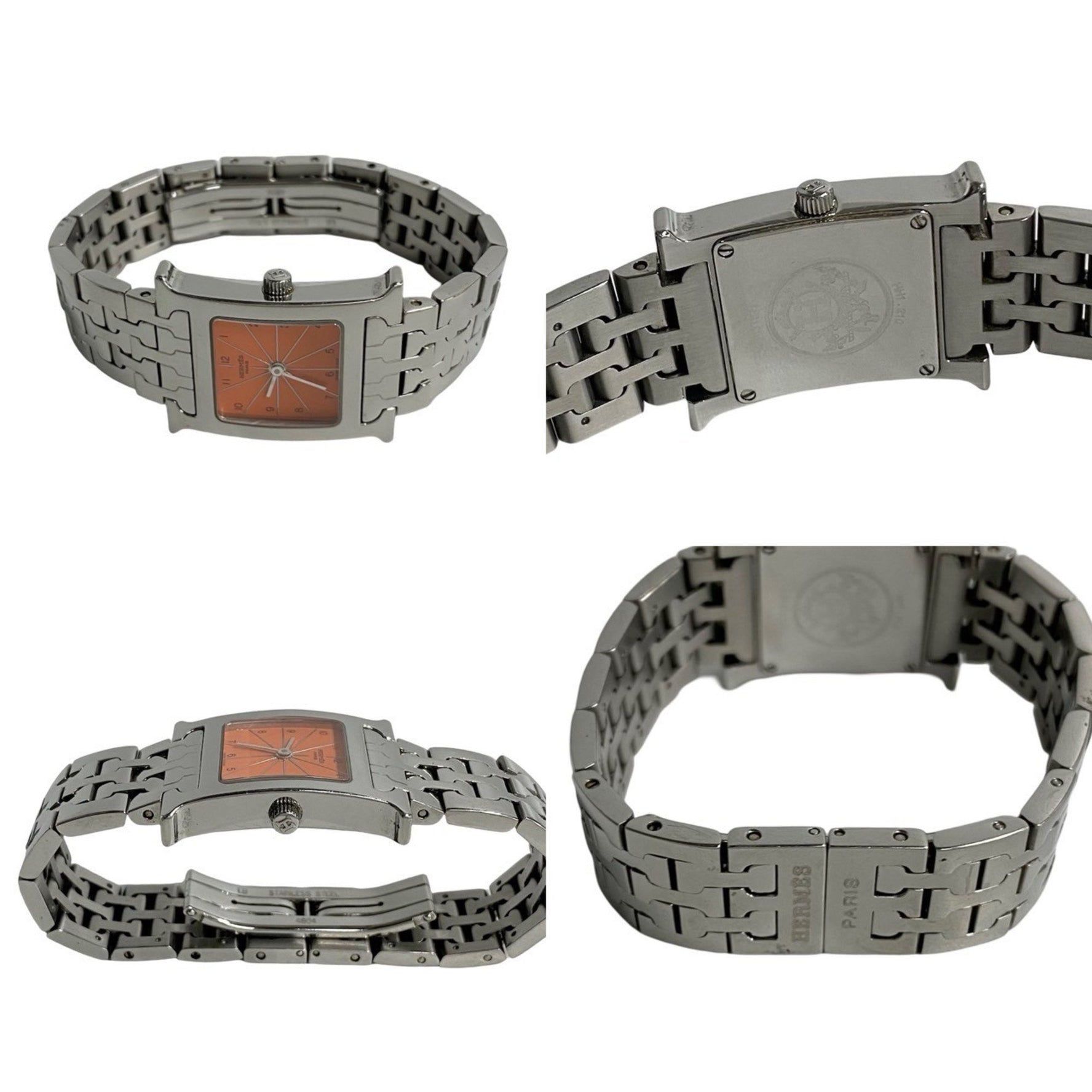 HERMES H Watch Quartz Stainless Steel Wristwatch Silver Men's Women's