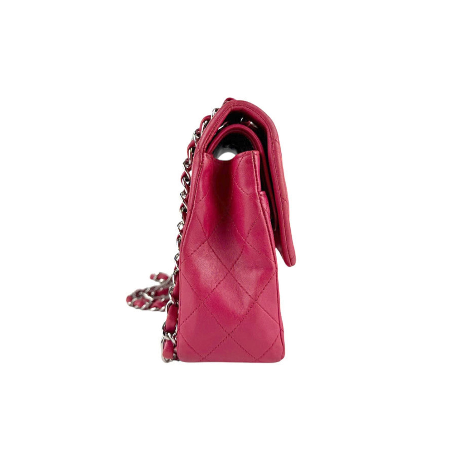 CHANEL Matelasse Shoulder Bag with Double Flap, Leather and Metal, Red Silver