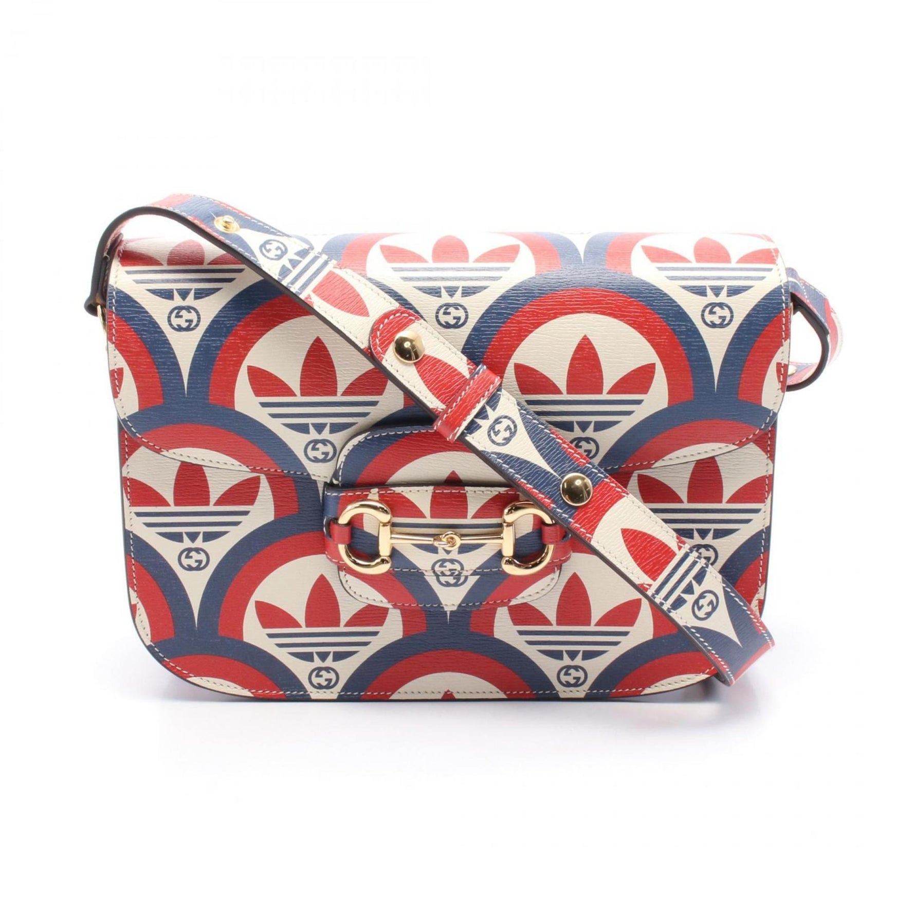 GUCCI x adidas Horsebit 1955 Shoulder Bag Leather Ivory Navy Red