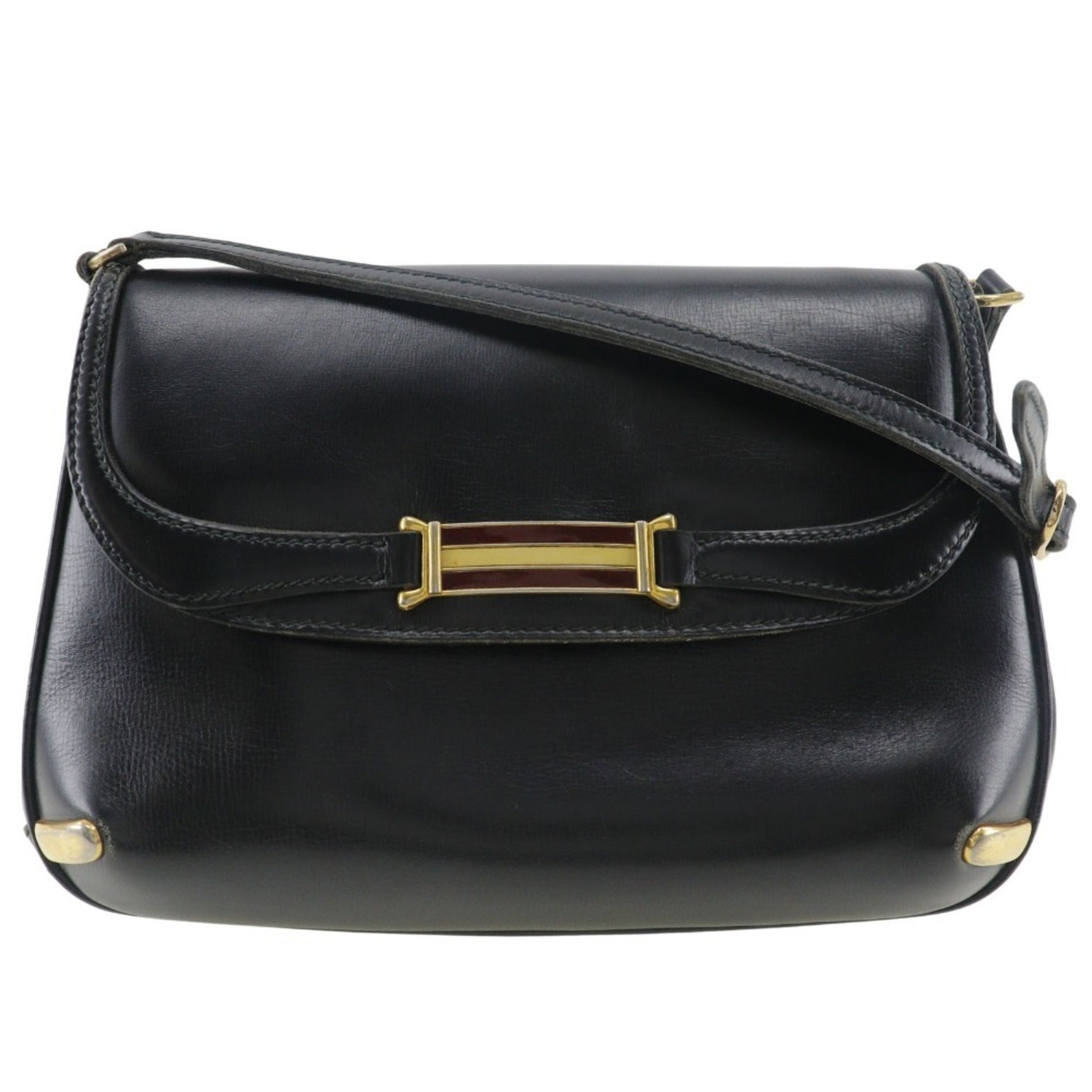 GUCCI Old Gucci Shoulder Bag Sherry Line Clutch Calf Black 2way Snap Button Women's