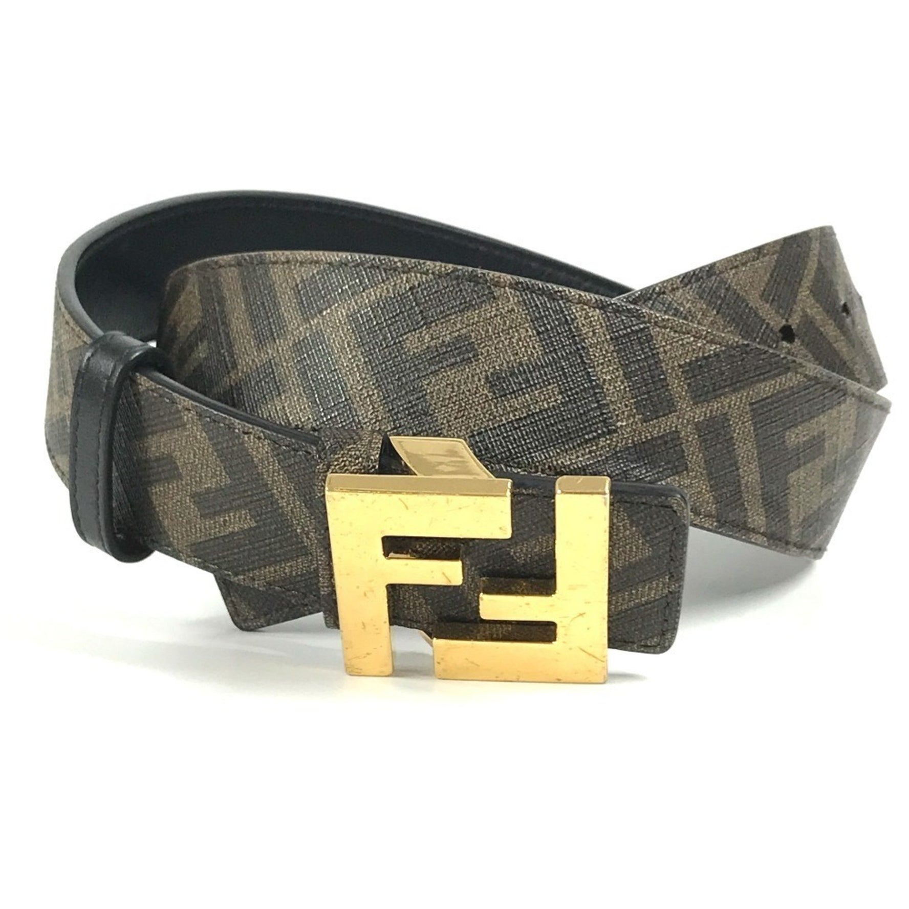 FENDI Zucca Logo Belt for Bottoms, Brown Leather