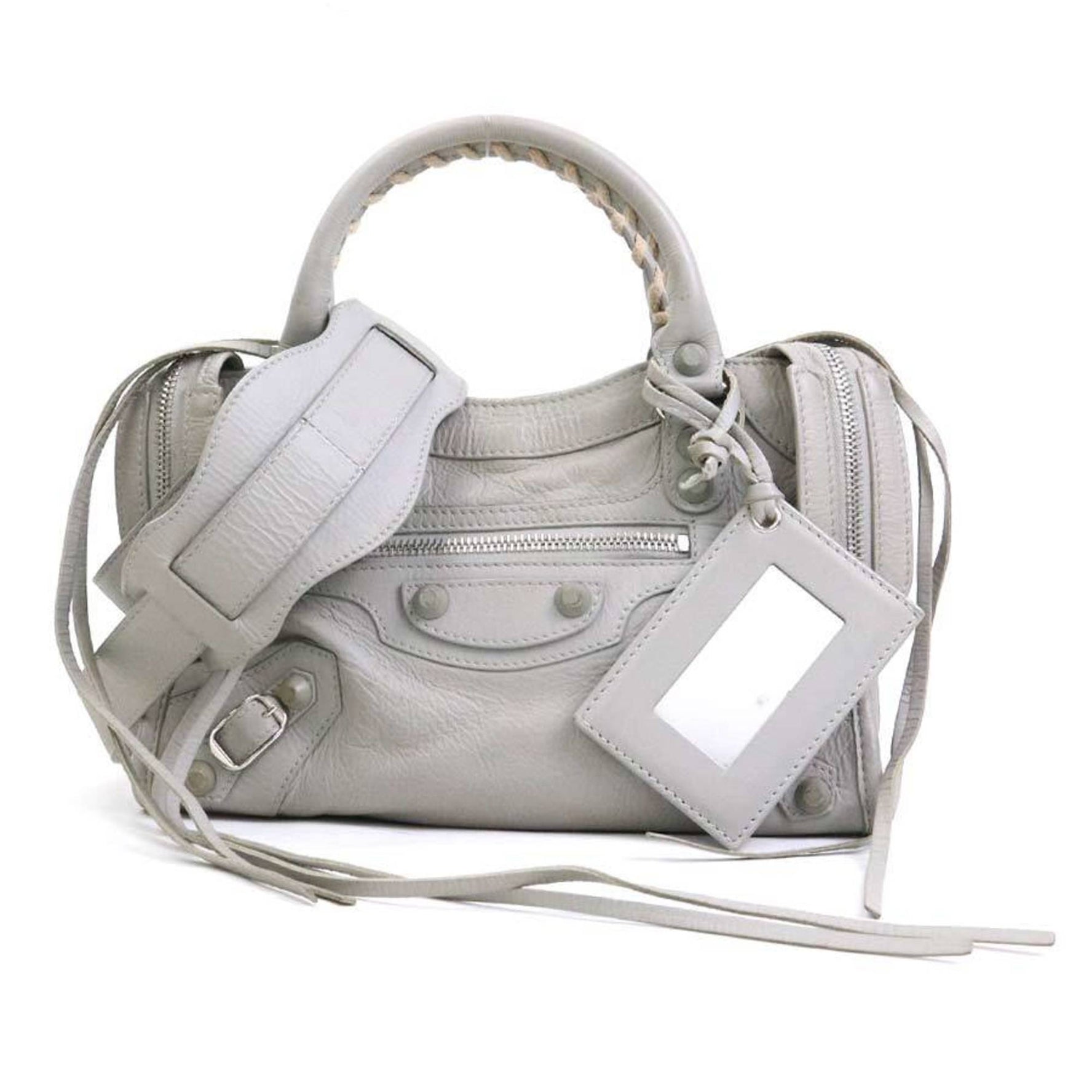 Balenciaga Classic Mini City handbag/shoulder bag in light grey leather, women's, 90162k