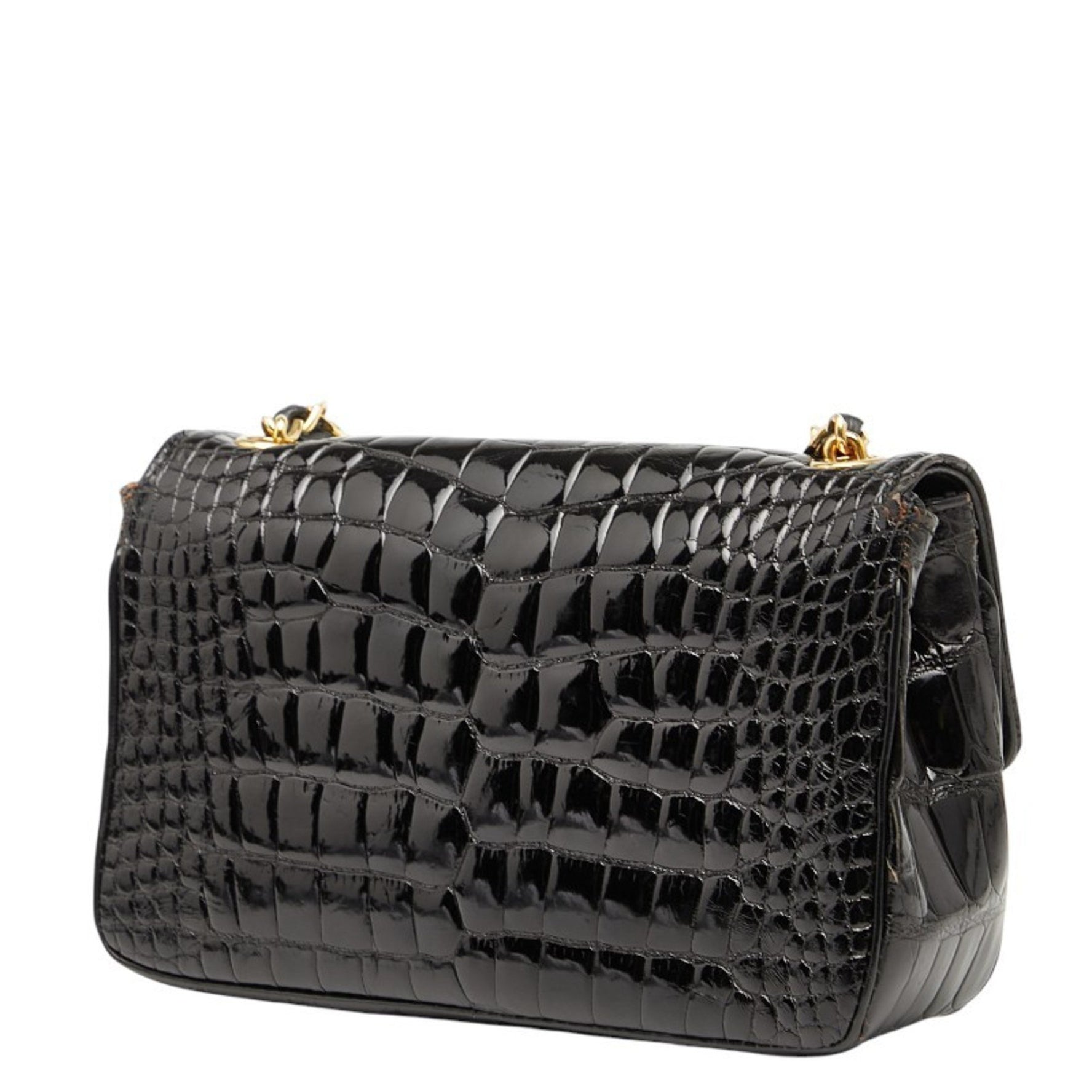 CHANEL Coco Mark Crocodile Embossed Chain Shoulder Bag in Patent Leather
