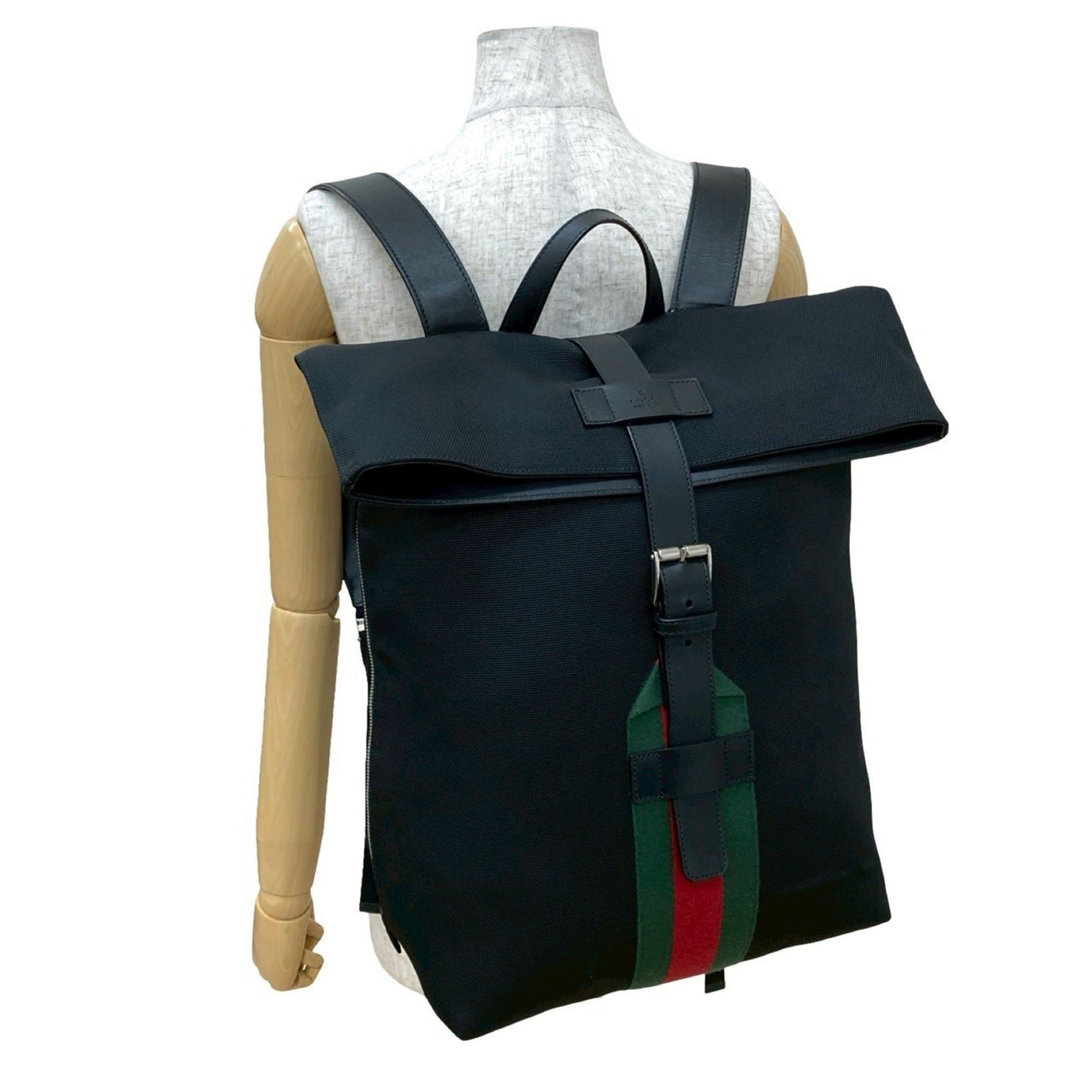 GUCCI Sherry Line Techno Canvas and Leather Backpack/Daypack, Black