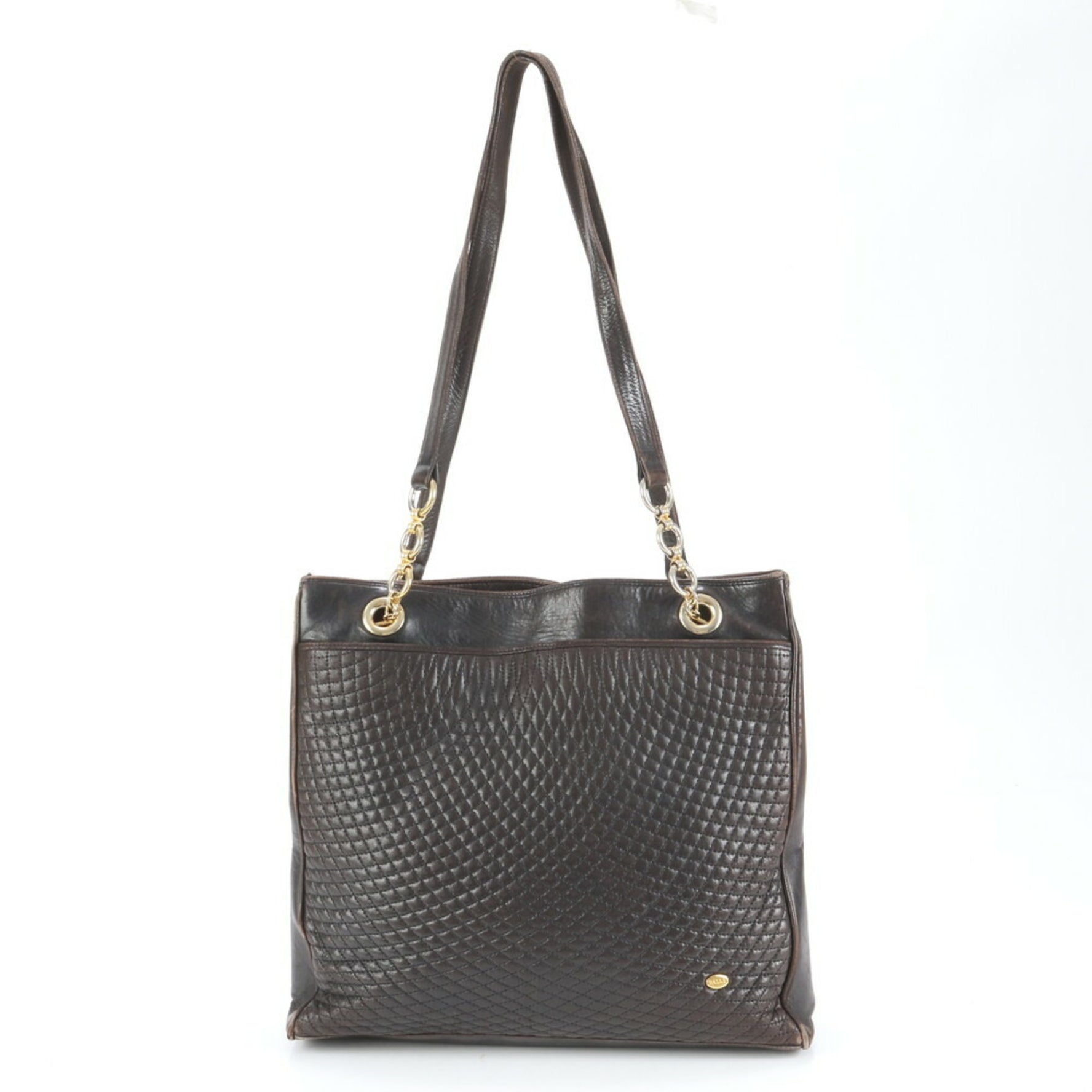 Bally quilted leather shoulder bag/handbag in black with gold hardware for women