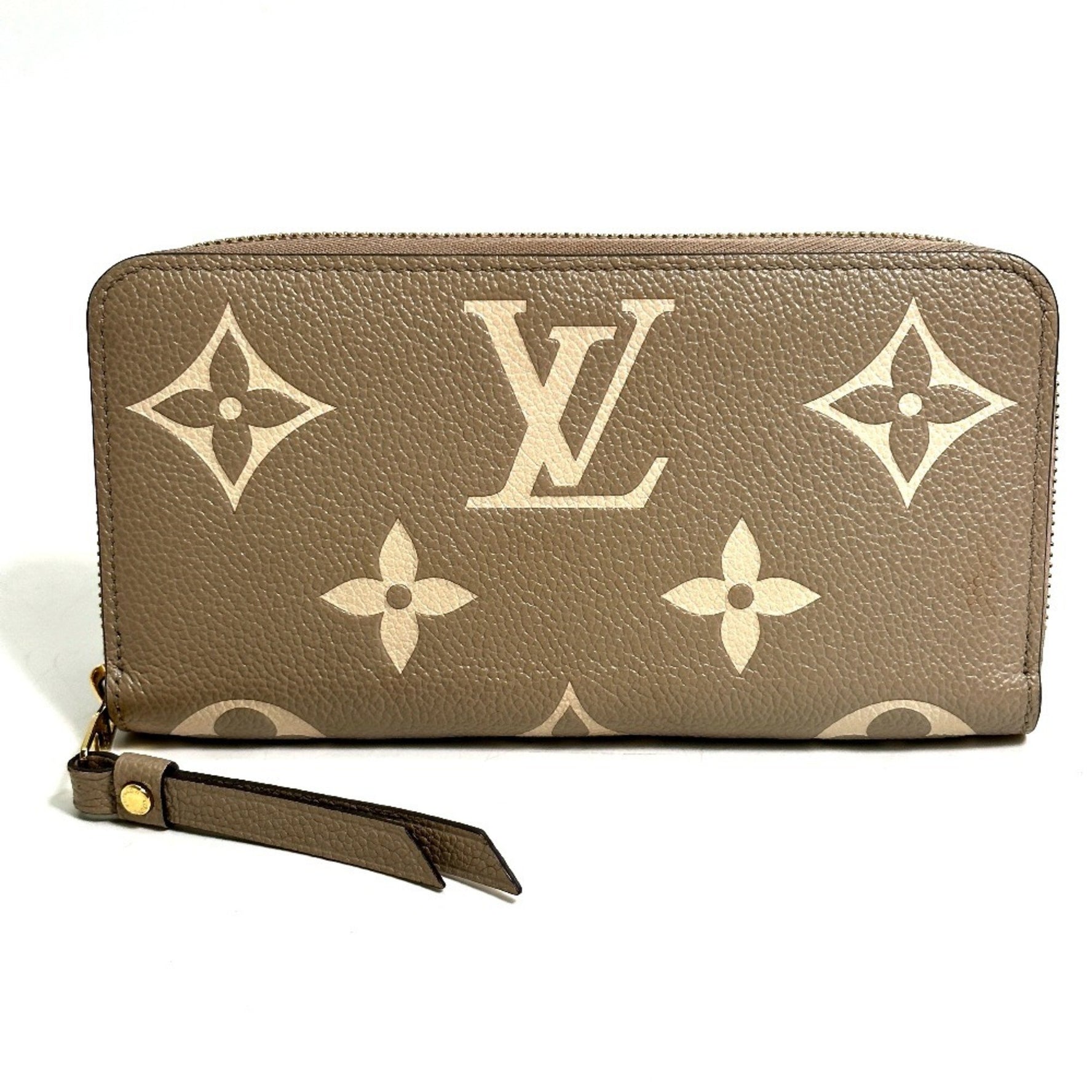 LOUIS VUITTON M69794 Monogram Empreinte Two-Tone Zippy Wallet, Round Zipper Long Leather, Women's, Tourterelle, Creme Beige