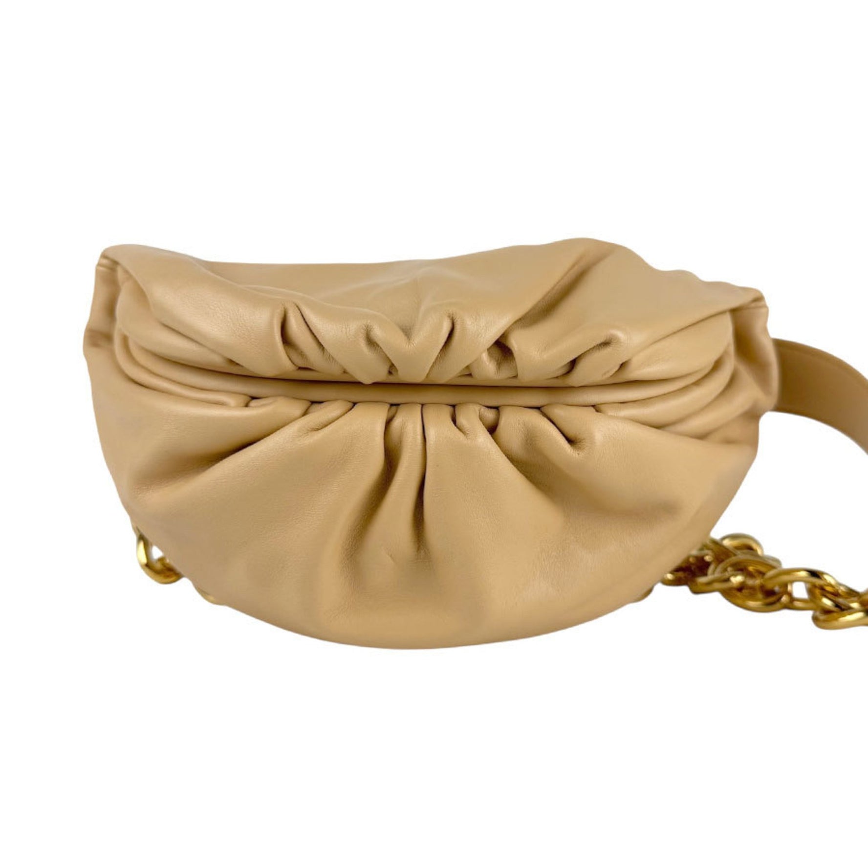 Bottega Veneta The Chain Pouch Body Bag in Leather and Metal, Beige Gold