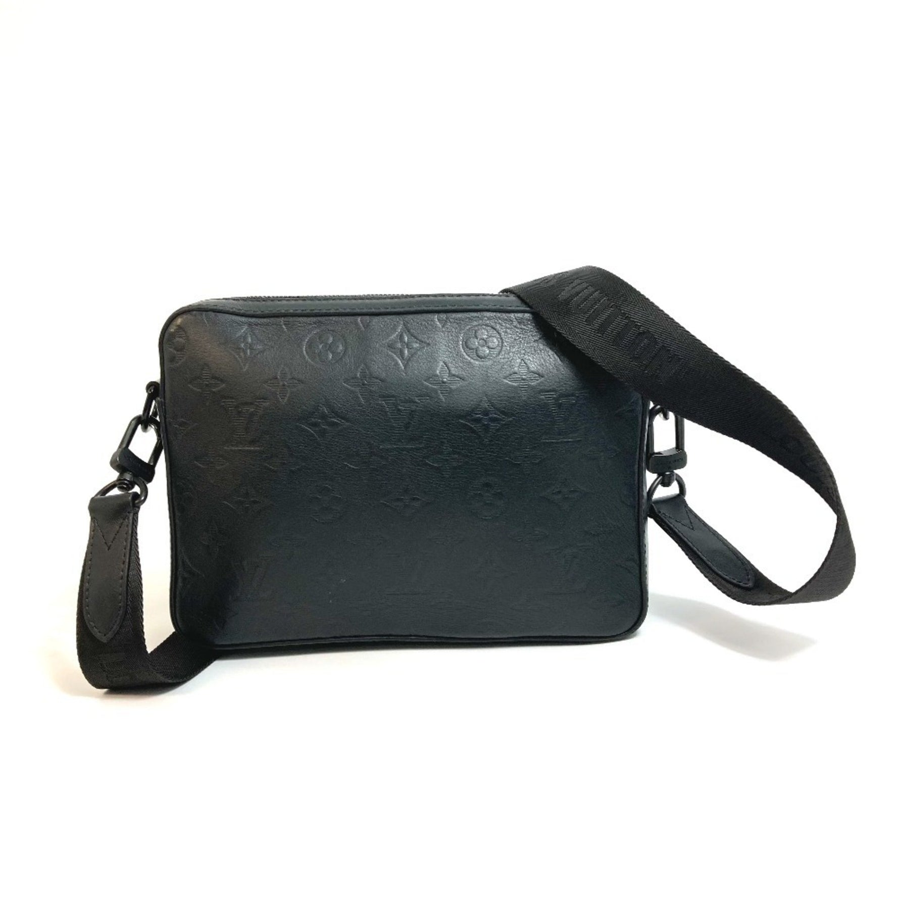 LOUIS VUITTON M69827 Monogram Shadow Duo Messenger Body Bag in Leather, Black