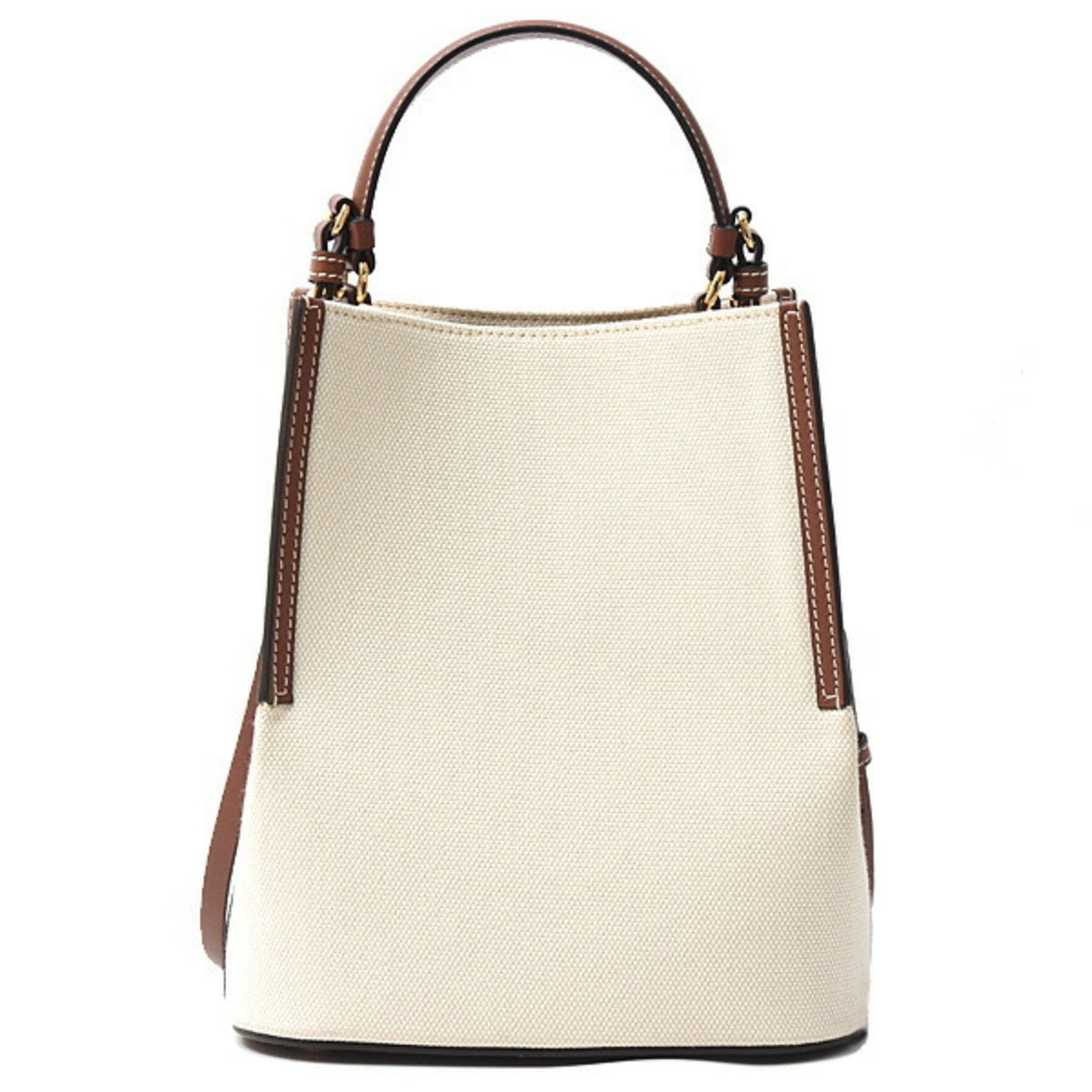 Burberry Women's Pekey Bucket Bag Shoulder Cotton Canvas x Calf Leather White Brown BURBERRY