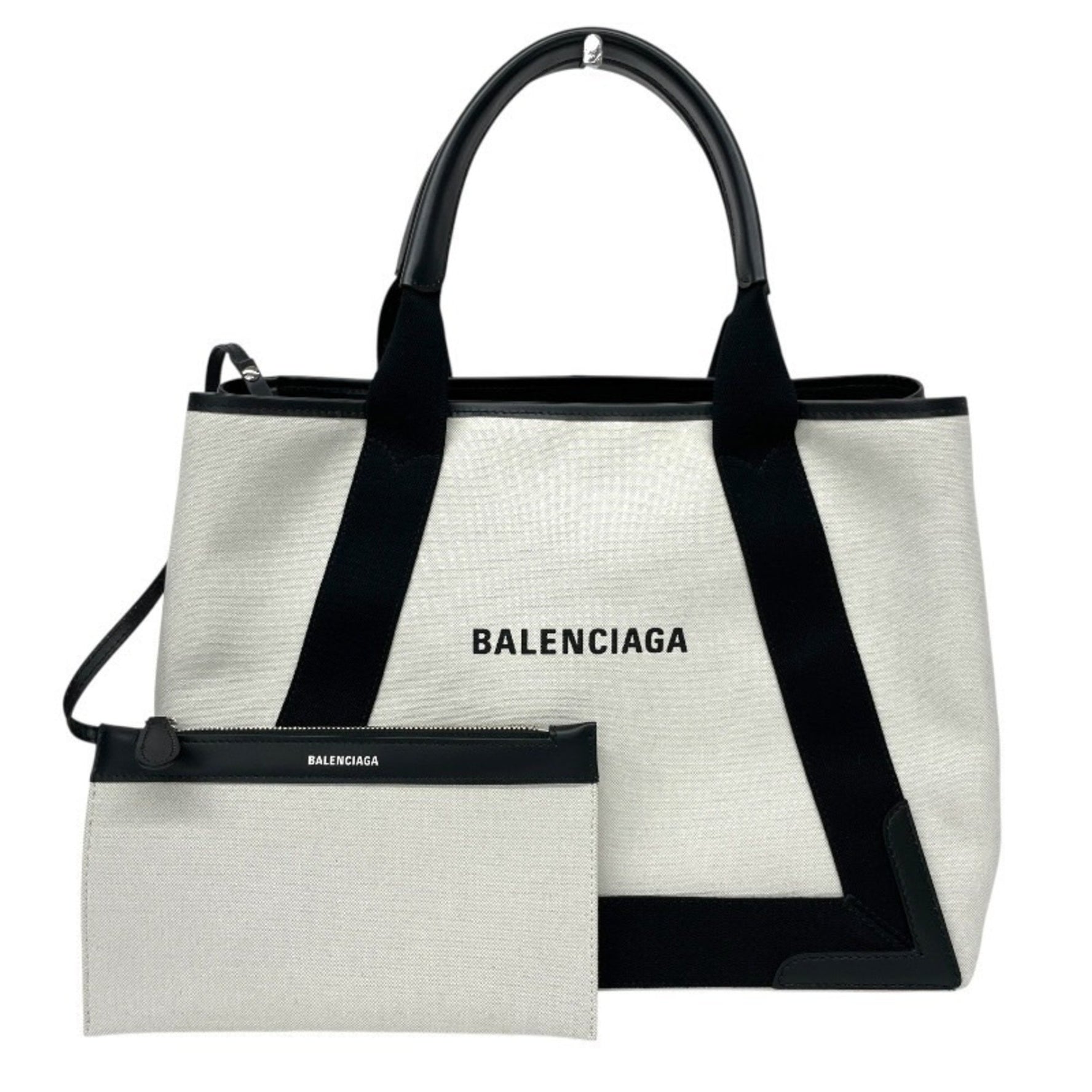BALENCIAGA Navy Cabas M Handbag, Leather, Women's, Pouch, Tote, Canvas
