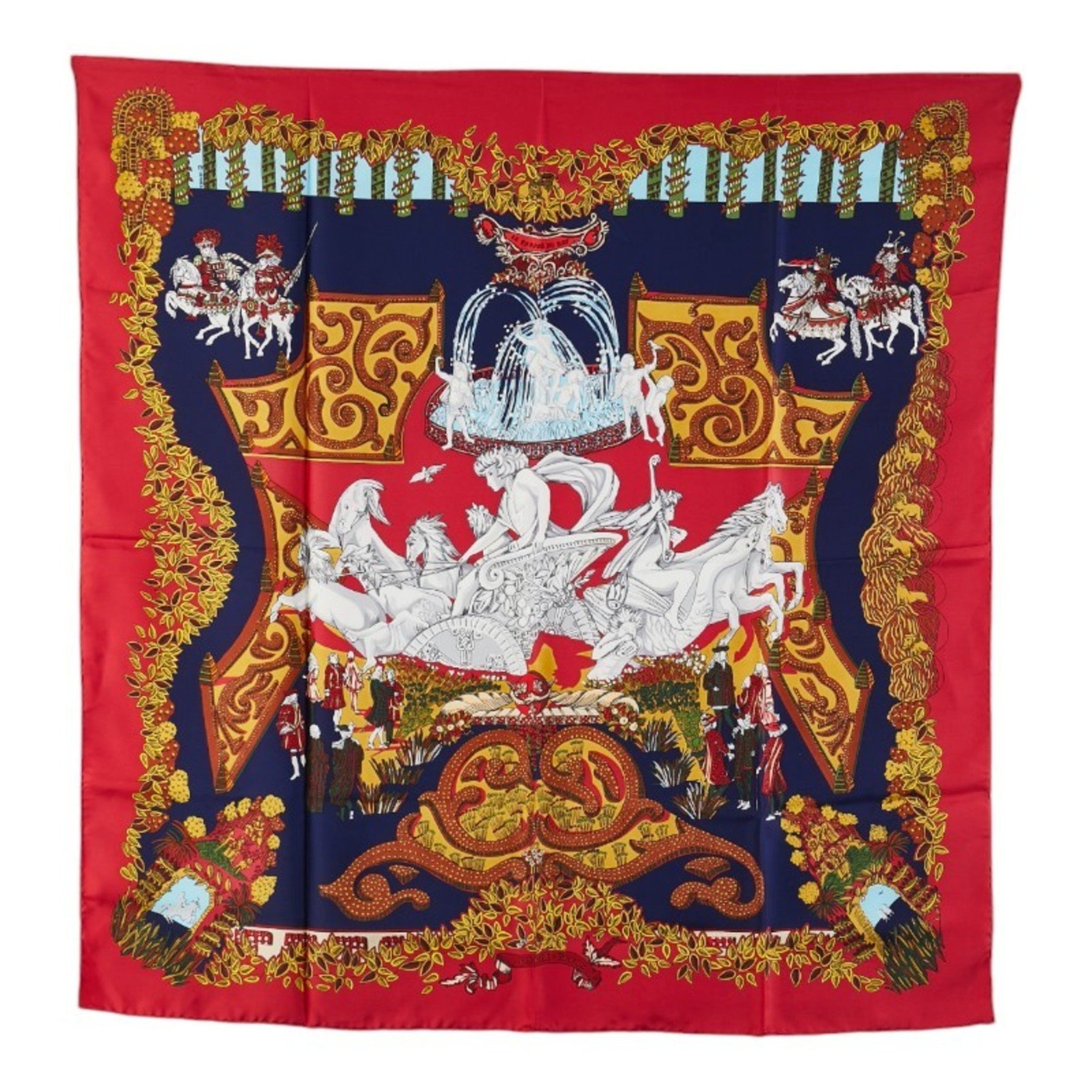 Hermes Carre 90 LE PARADIS DU ROY King's Paradise Scarf Muffler Red Multicolor