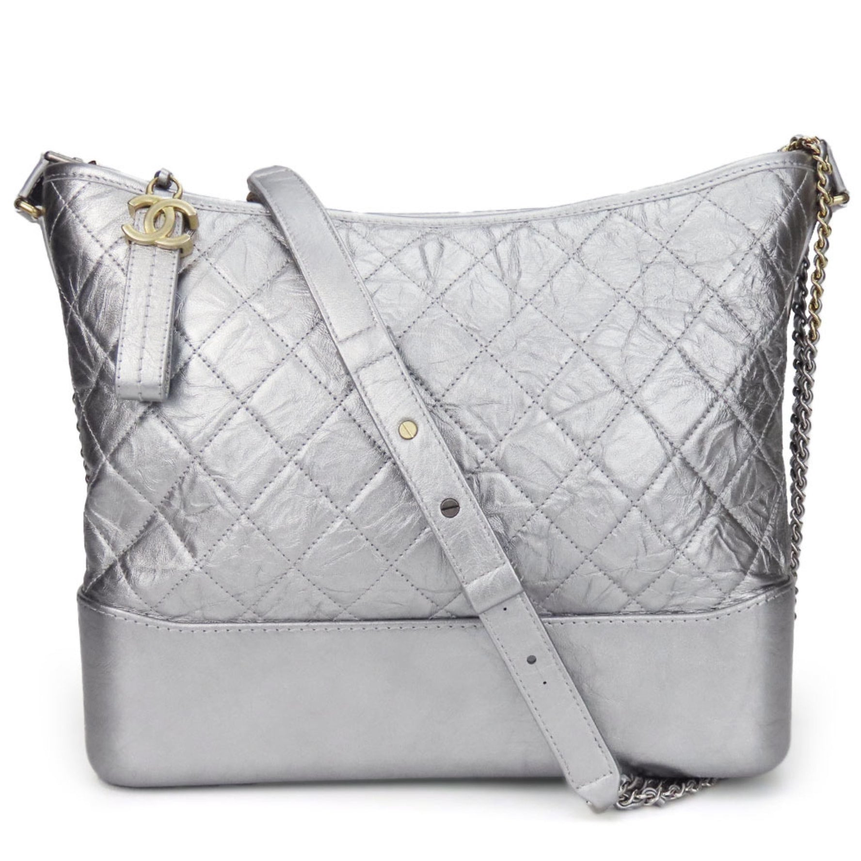 Chanel Shoulder Bag Gabrielle Chain Large Hobo Leather Silver Metallic 24 Series